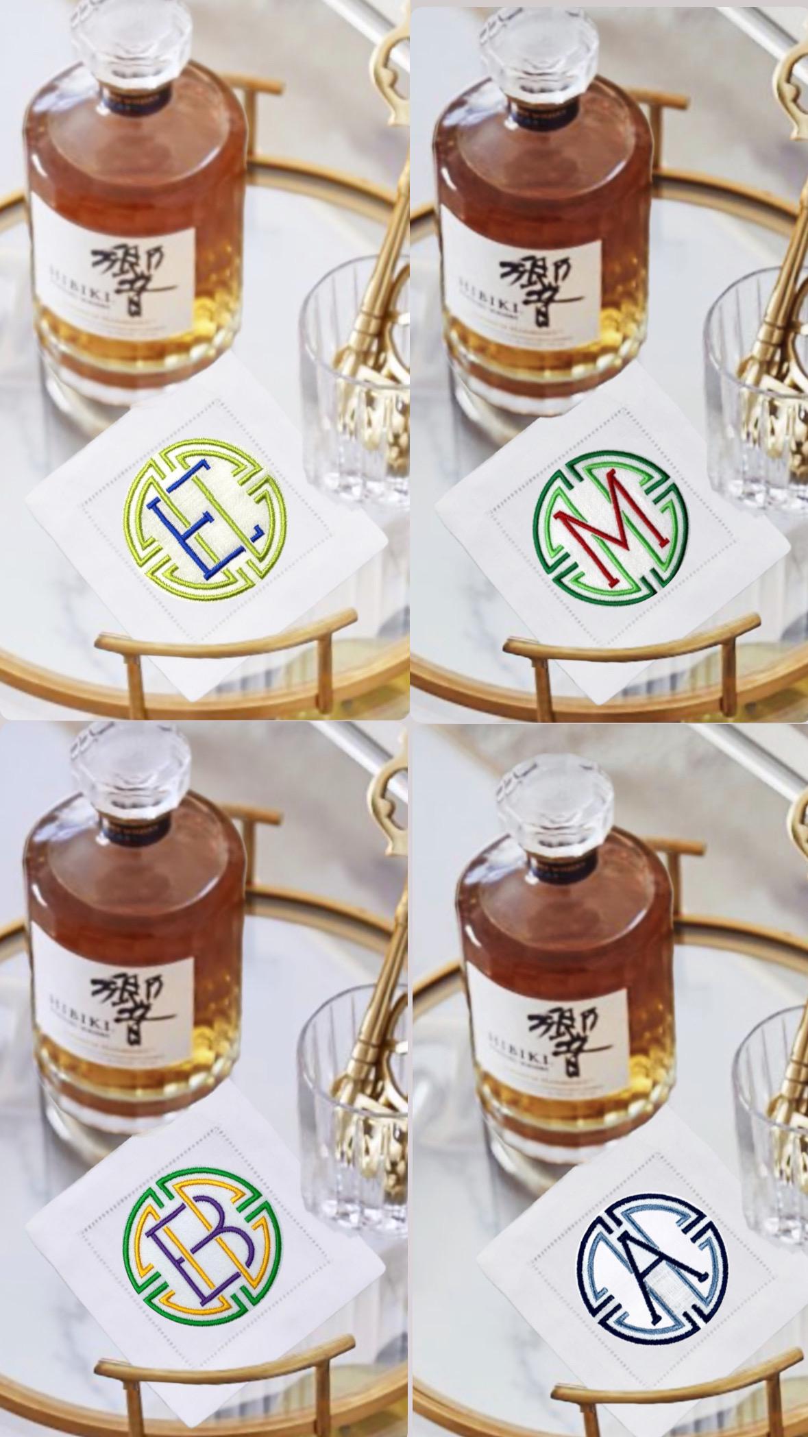 Linen hemstitched monogrammed Cocktail Napkin personalized Coasters Embroidered Cocktail Napkin Cocktail brodées Serviette en lin Aperitivo