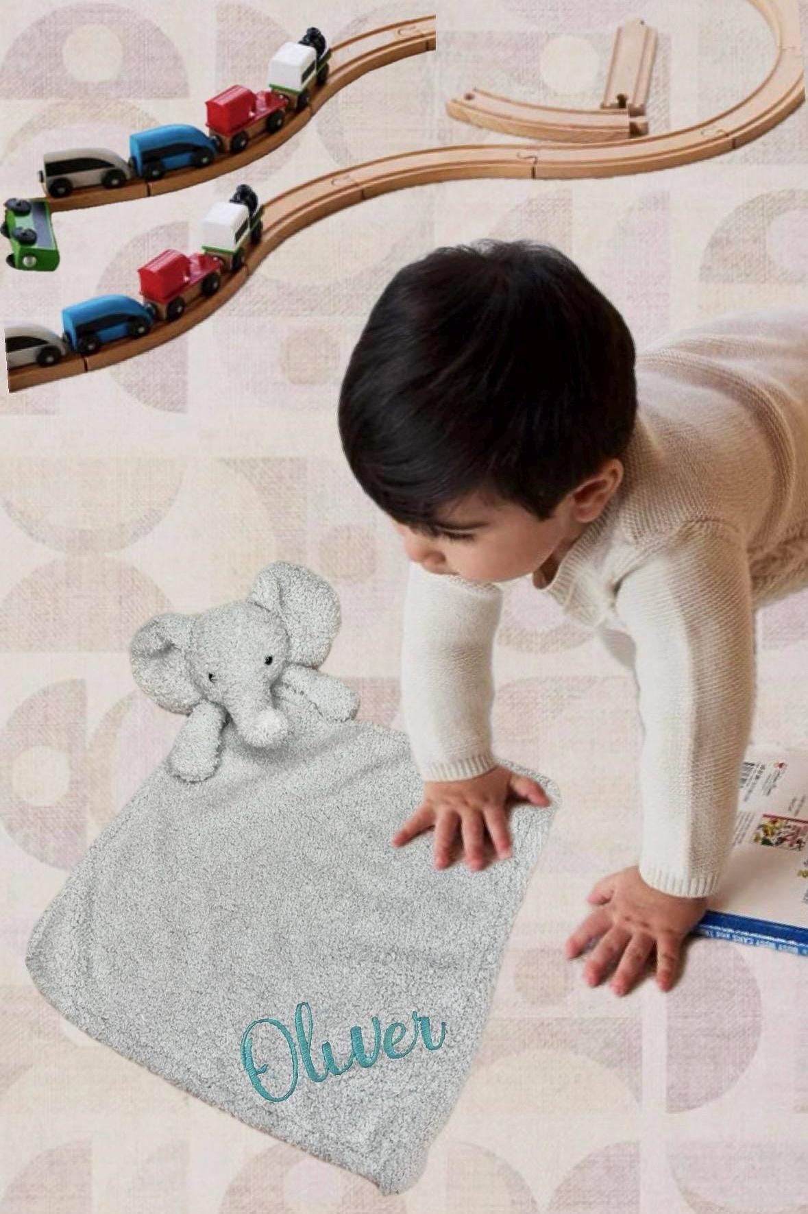 Personalized Cozy Elephant Baby Security Blankie Ultra Soft Plush Comfort Perfect embroidered custom BabyGift newborn accessory animal lovey