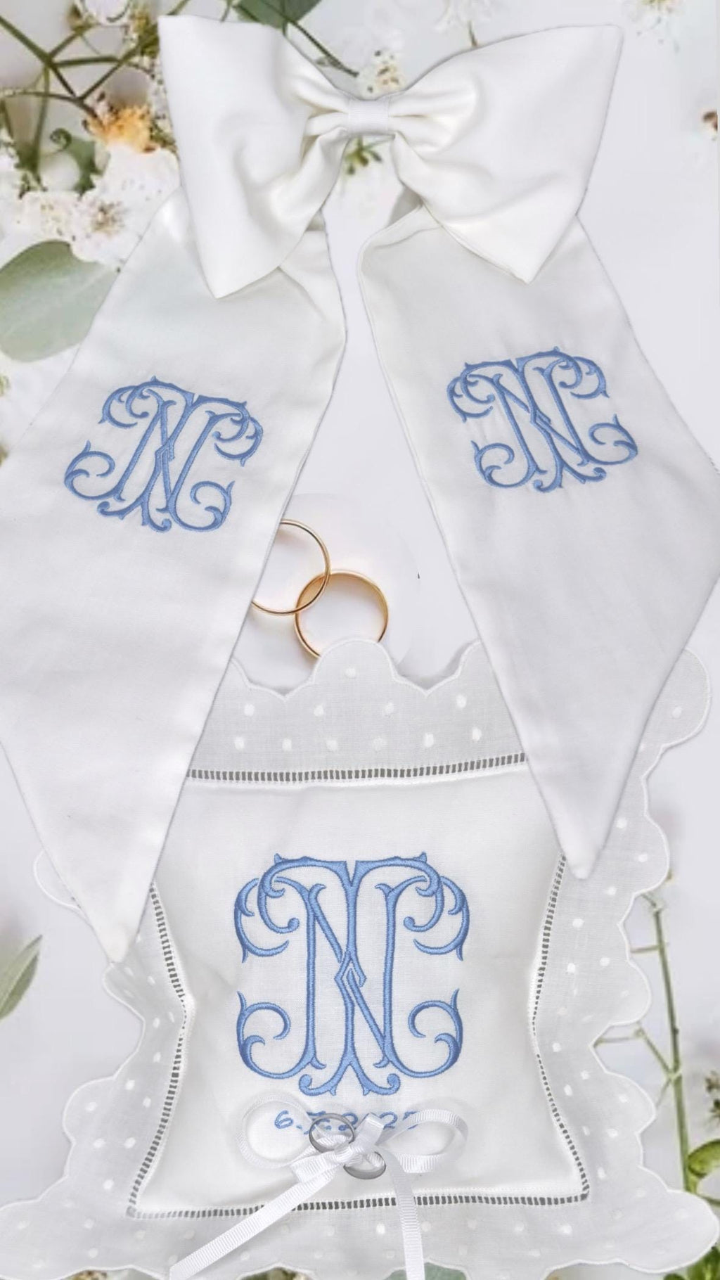 Personalized ring bearer pillow white linen embroidered initials Monogrammed wedding ring pillow ring cushion Custom ring bearer pillow
