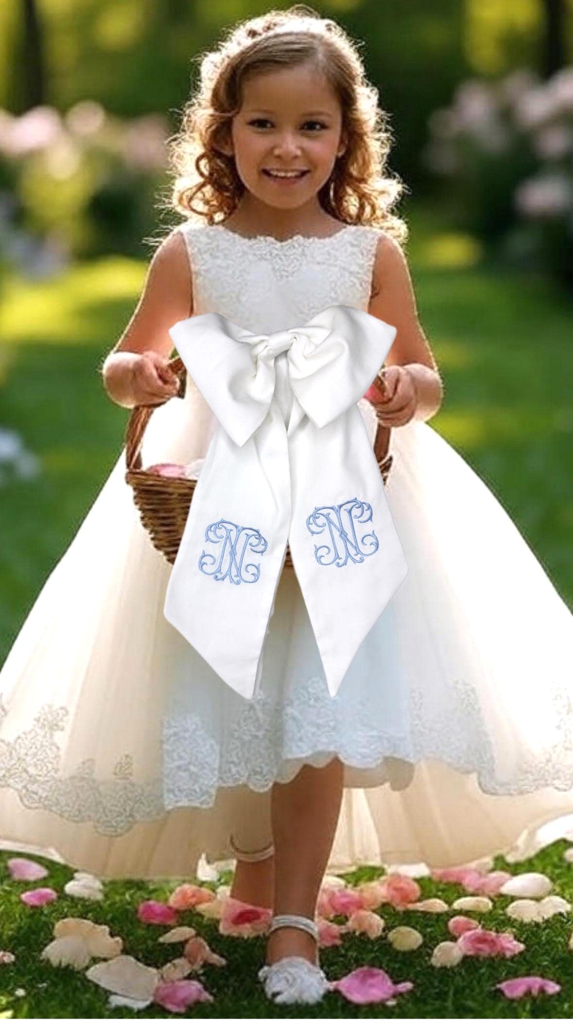 Personalized embroidered Sash flower girl basket sash basket liner for wedding party favors basket bouquet wrap sash favor basket display