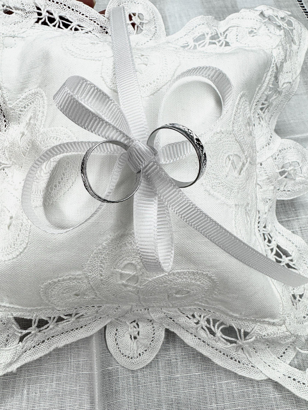 Ring bearer pillow Linen Battenberg Brussels lace Wedding Ring holder pillow bridal keepsake Engagement wedding proposal Ring cushion
