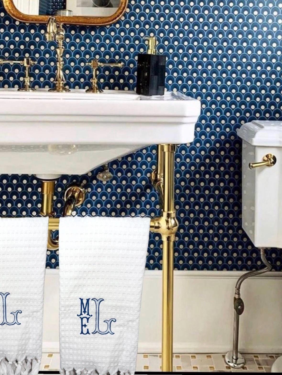 Embroidered Personalized Waffle Weave linen Towel Personalized pique Towel Bathroom Towel Bathroom Decor Servierttes de toilette Brodée Bain