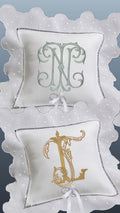 Personalized ring bearer pillow white linen embroidered initials Monogrammed wedding ring pillow ring cushion Custom ring bearer pillow
