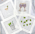 Embroidered Linen Cocktail Napkins: Aperitivo Drink Coasters