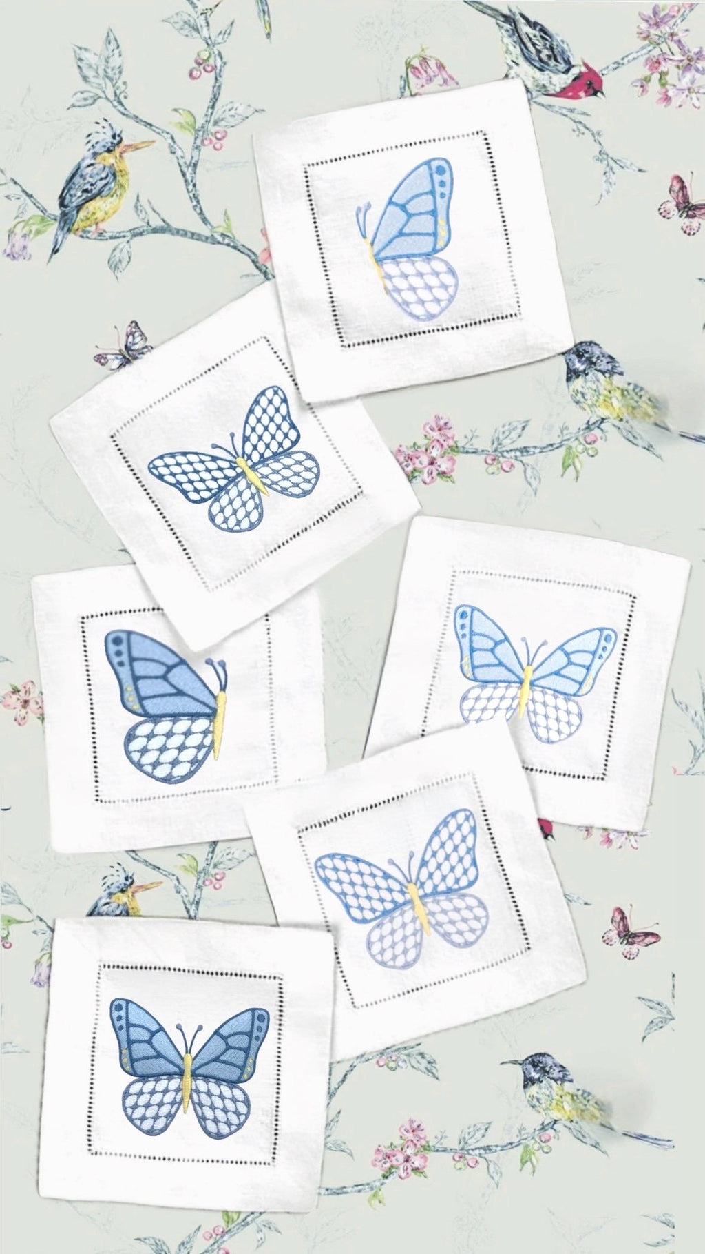 Linen hemstitched butterfly Embroidered Cocktail Napkin Monogram Cocktail Napkin  Napkin Cocktail brodées Serviette en lin Aperitivo coaster