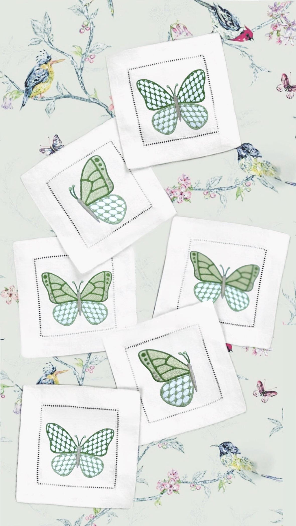 Linen hemstitched butterfly Embroidered Cocktail Napkin Monogram Cocktail Napkin  Napkin Cocktail brodées Serviette en lin Aperitivo coaster