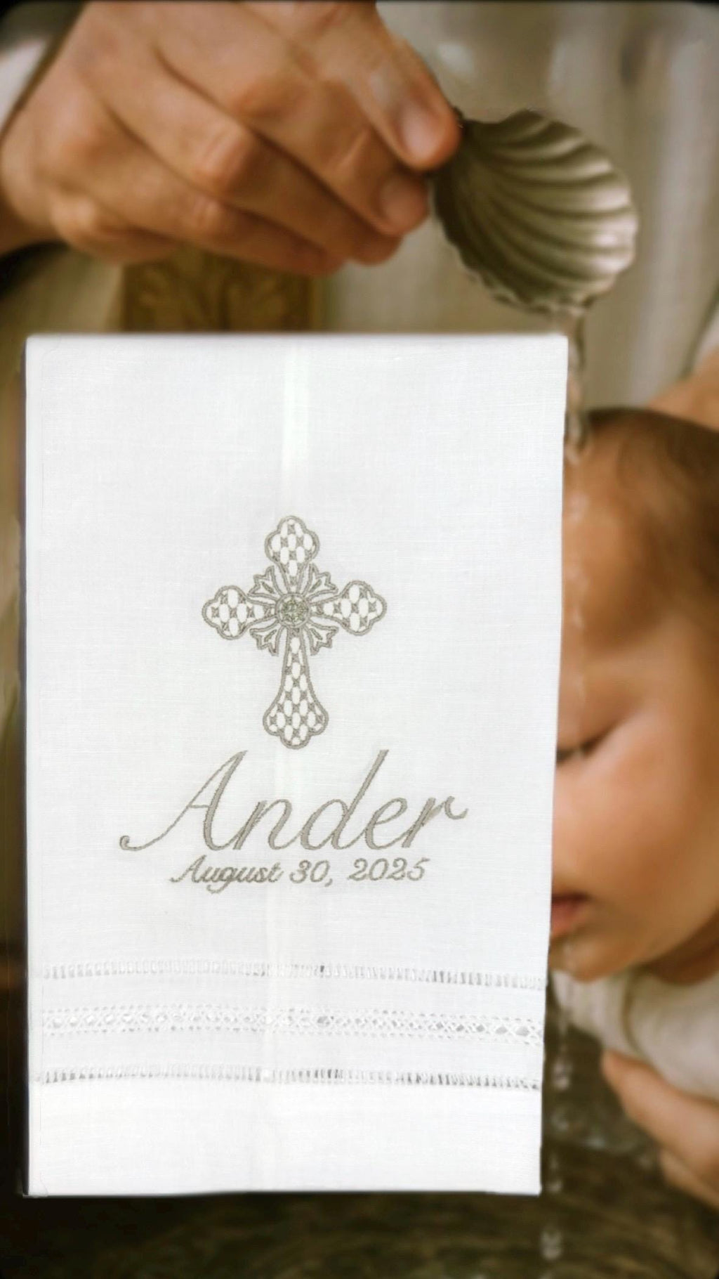 Personalized Embroidered Christening Towel Custom Baptism towel Baptismal towel godson religious Gift with Baby's Name & Date
