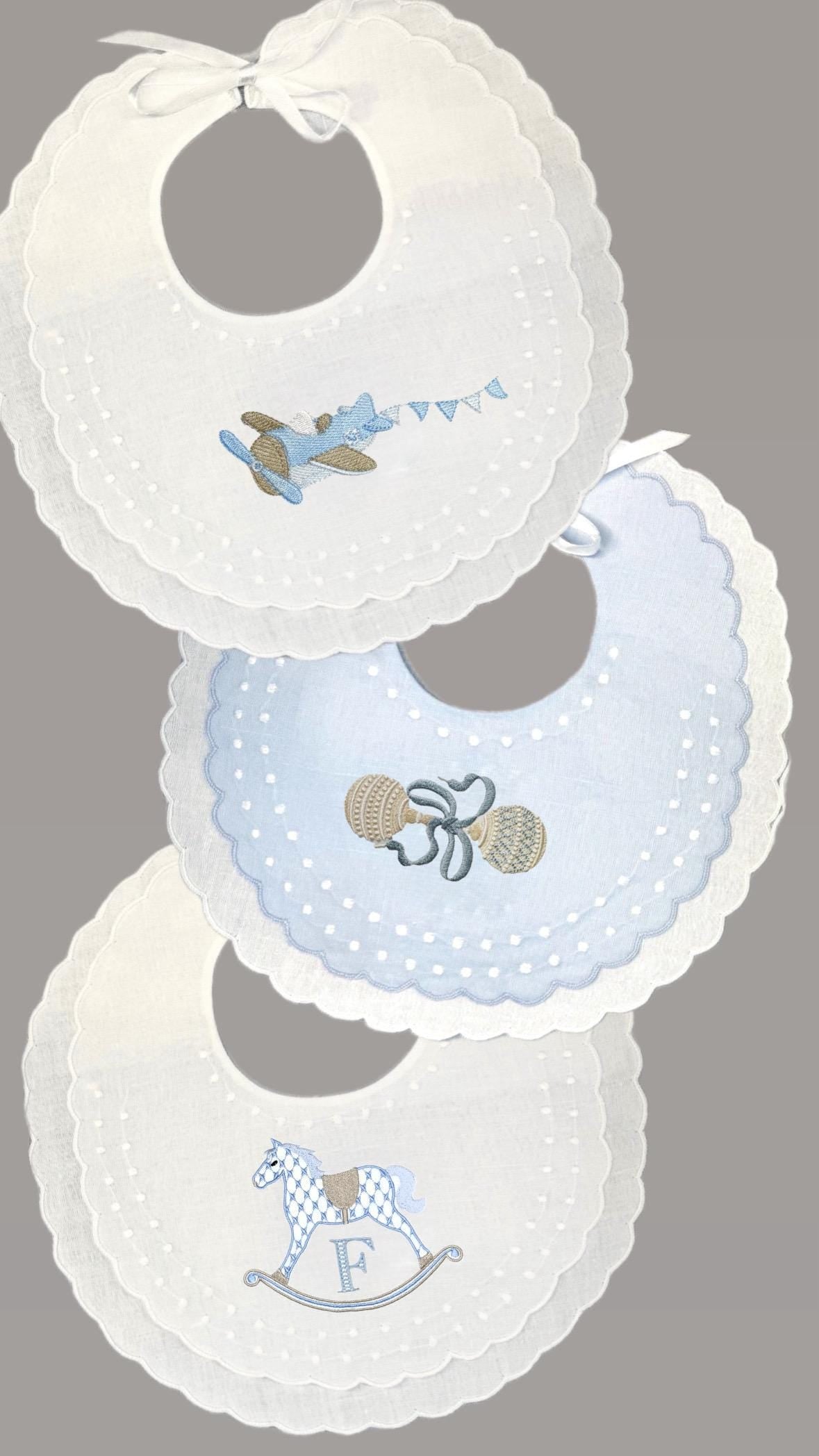 Personalized Baby Bib Double Scalloped Heirloom SwissDot Linen Bib God Child Baby Boy Baby Girl Christening Baptismal first birthday bib