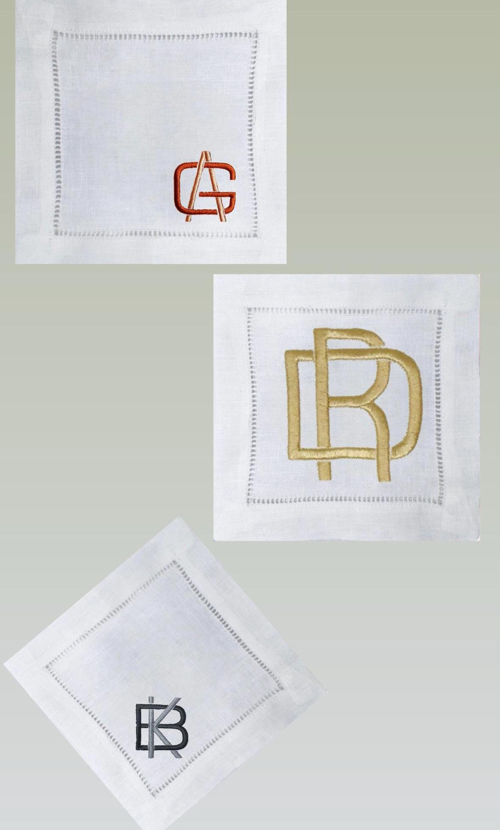 Christmas embroidered cocktail Napkins Linen hemstitched Monogram mistletoe holiday cocktail Napkins brodées Aperitivo hostess gift coasters