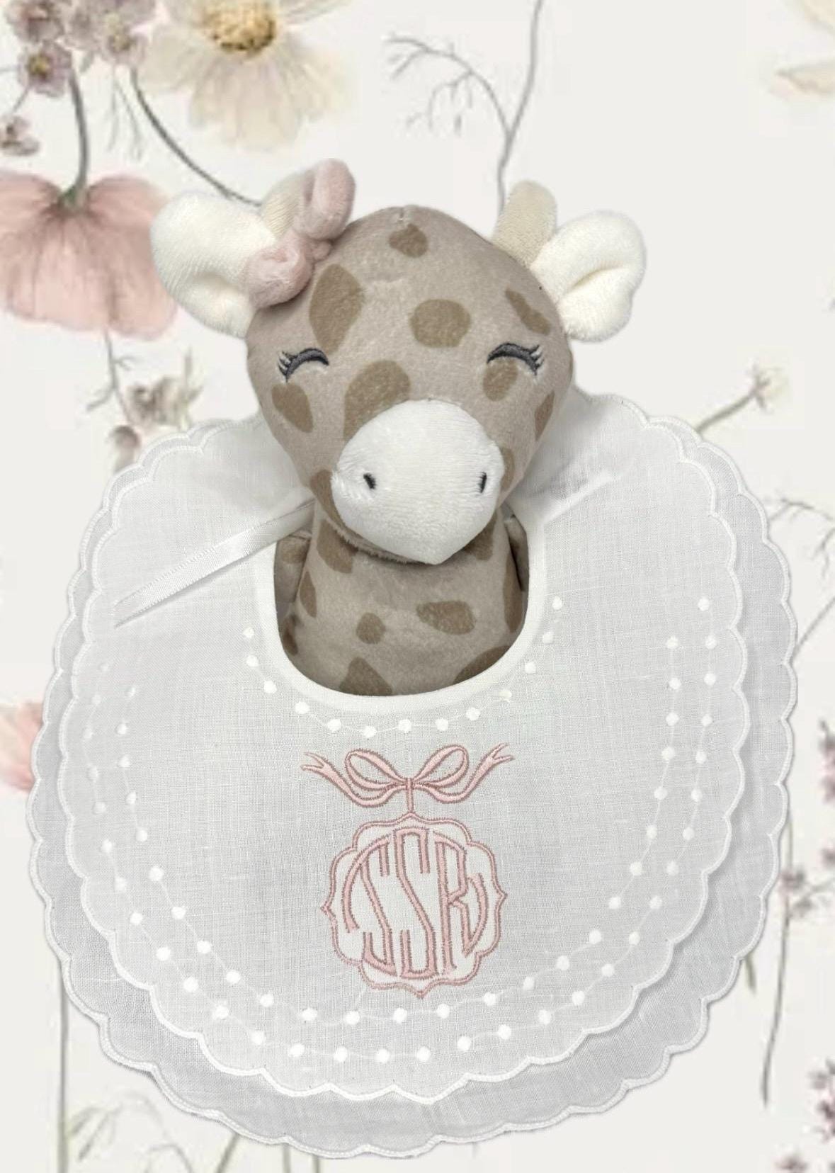 Personalized Baby Bib Double Scalloped Heirloom SwissDot Linen Bib God Child Baby Boy Baby Girl Christening Baptismal first birthday bib