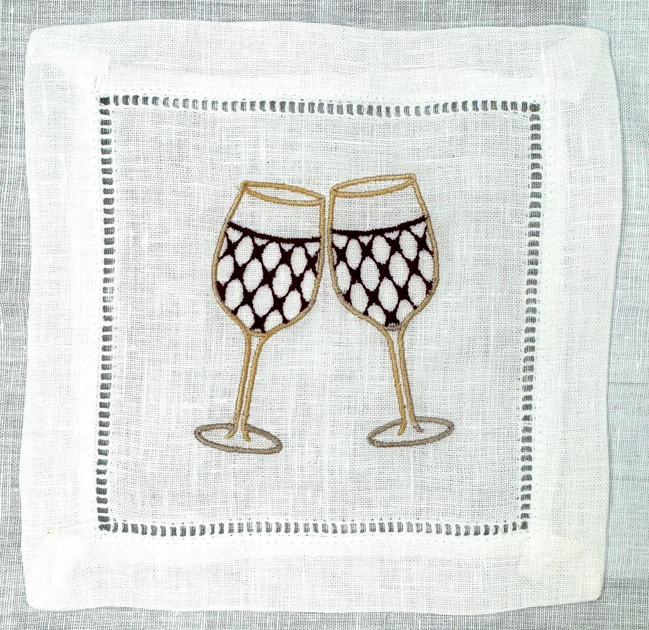 Embroidered Linen Cocktail Napkins: Aperitivo Drink Coasters