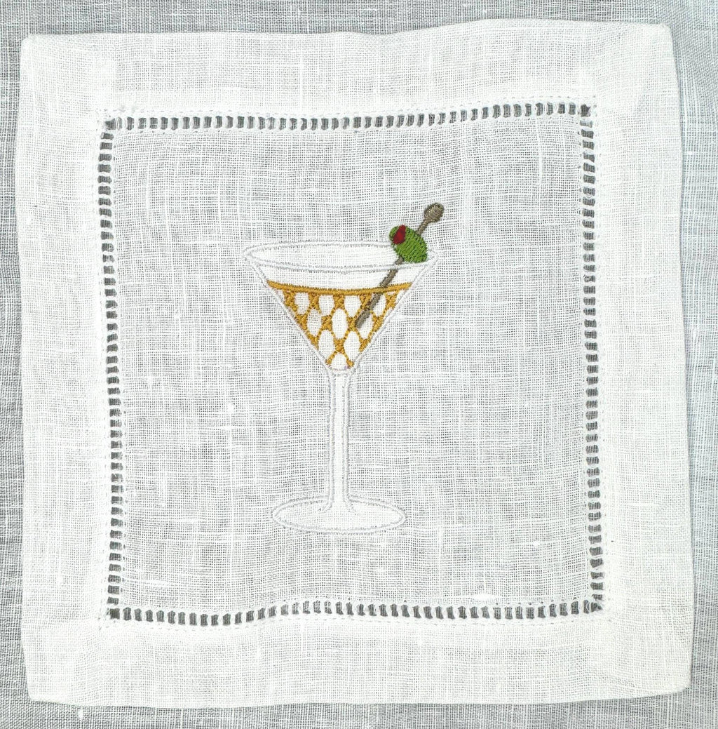 Embroidered Linen Cocktail Napkins: Aperitivo Drink Coasters