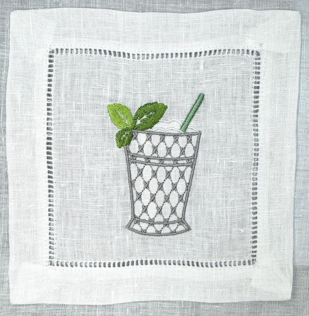 Embroidered Linen Cocktail Napkins: Aperitivo Drink Coasters
