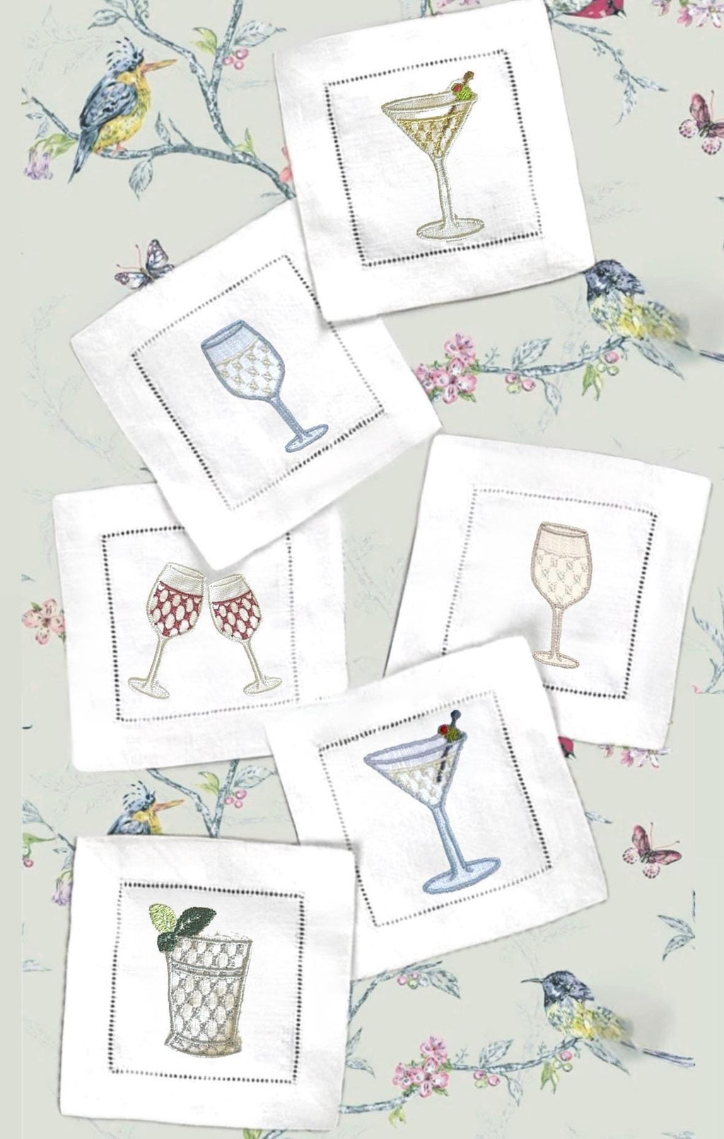 Embroidered Linen Cocktail Napkins: Aperitivo Drink Coasters