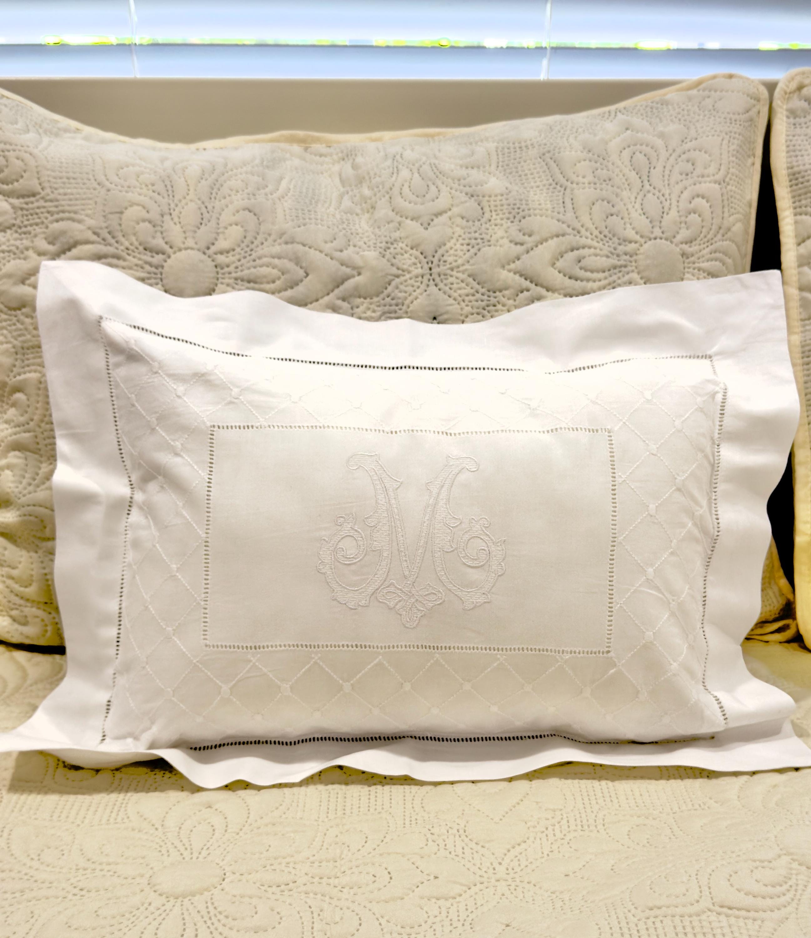 Boudoir pillow Elegant Swiss dots hemstitched Giglucci Personalized Boudoir Pillow