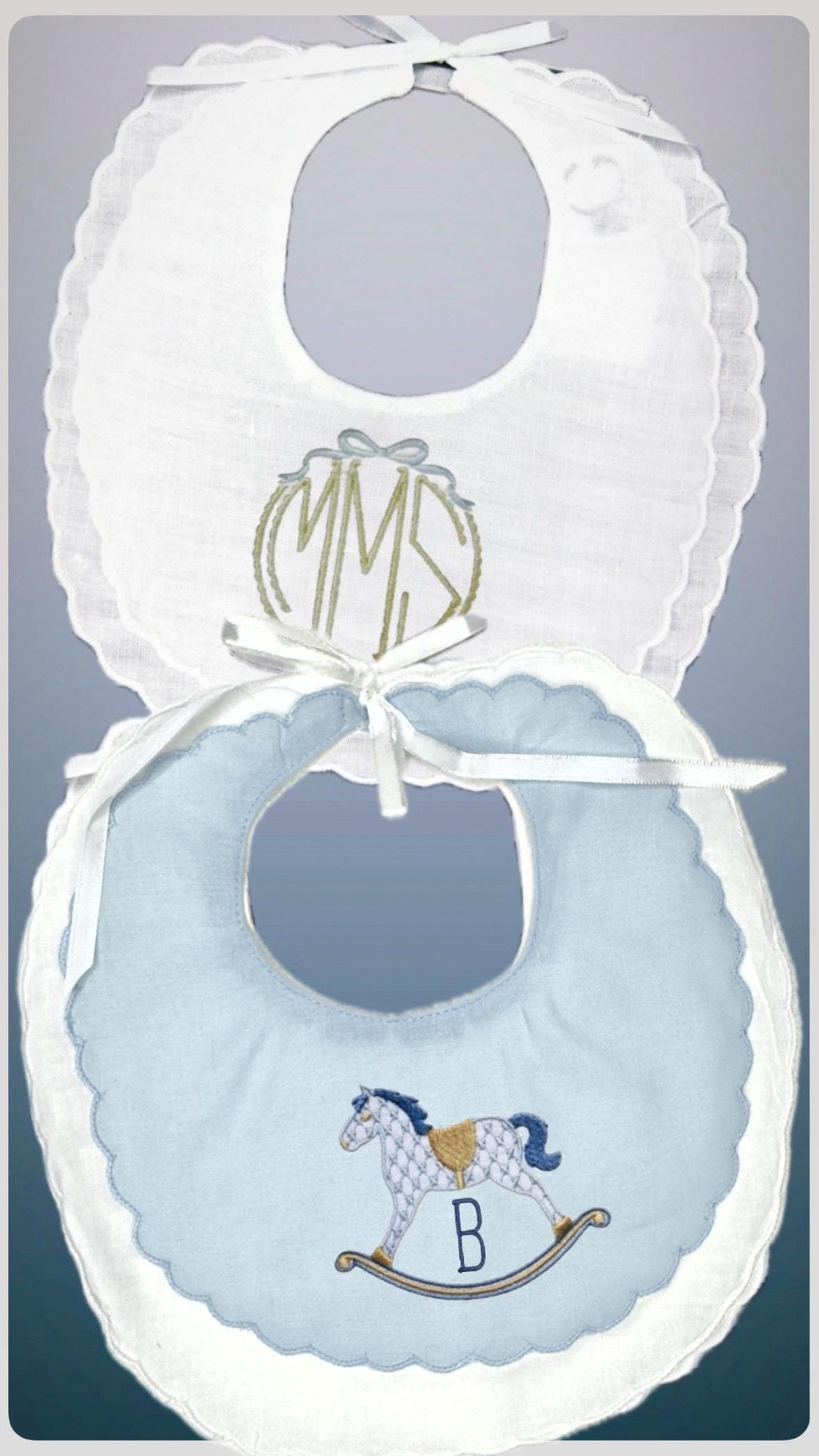 Personalized Baby Bib Double Scalloped Heirloom SwissDot Linen Bib God Child Baby Boy Baby Girl Christening Baptismal first birthday bib
