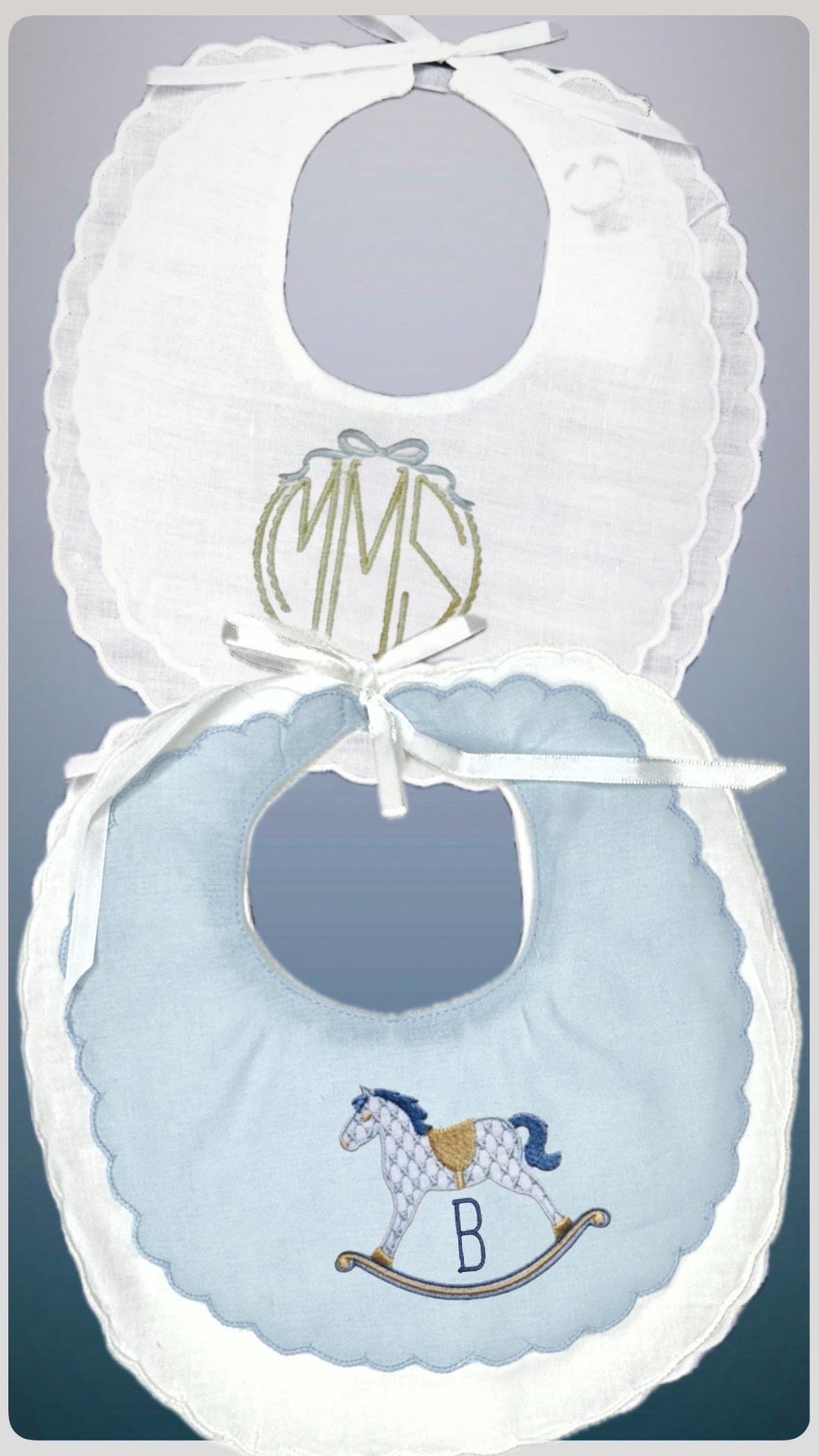 Personalized Baby Bib Double Scalloped Heirloom SwissDot Linen Bib God Child Baby Boy Baby Girl Christening Baptismal first birthday bib