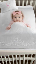 Baby Crib sheet set linen baby flat sheet and pillow embroidered bows and flowers baby bedding