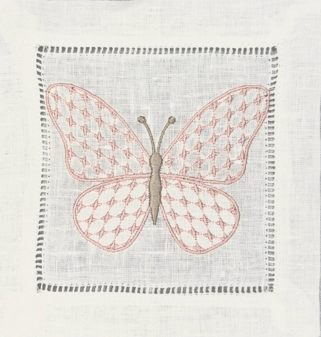 Linen hemstitched butterfly Embroidered Cocktail Napkin Monogram Cocktail Napkin  Napkin Cocktail brodées Serviette en lin Aperitivo coaster
