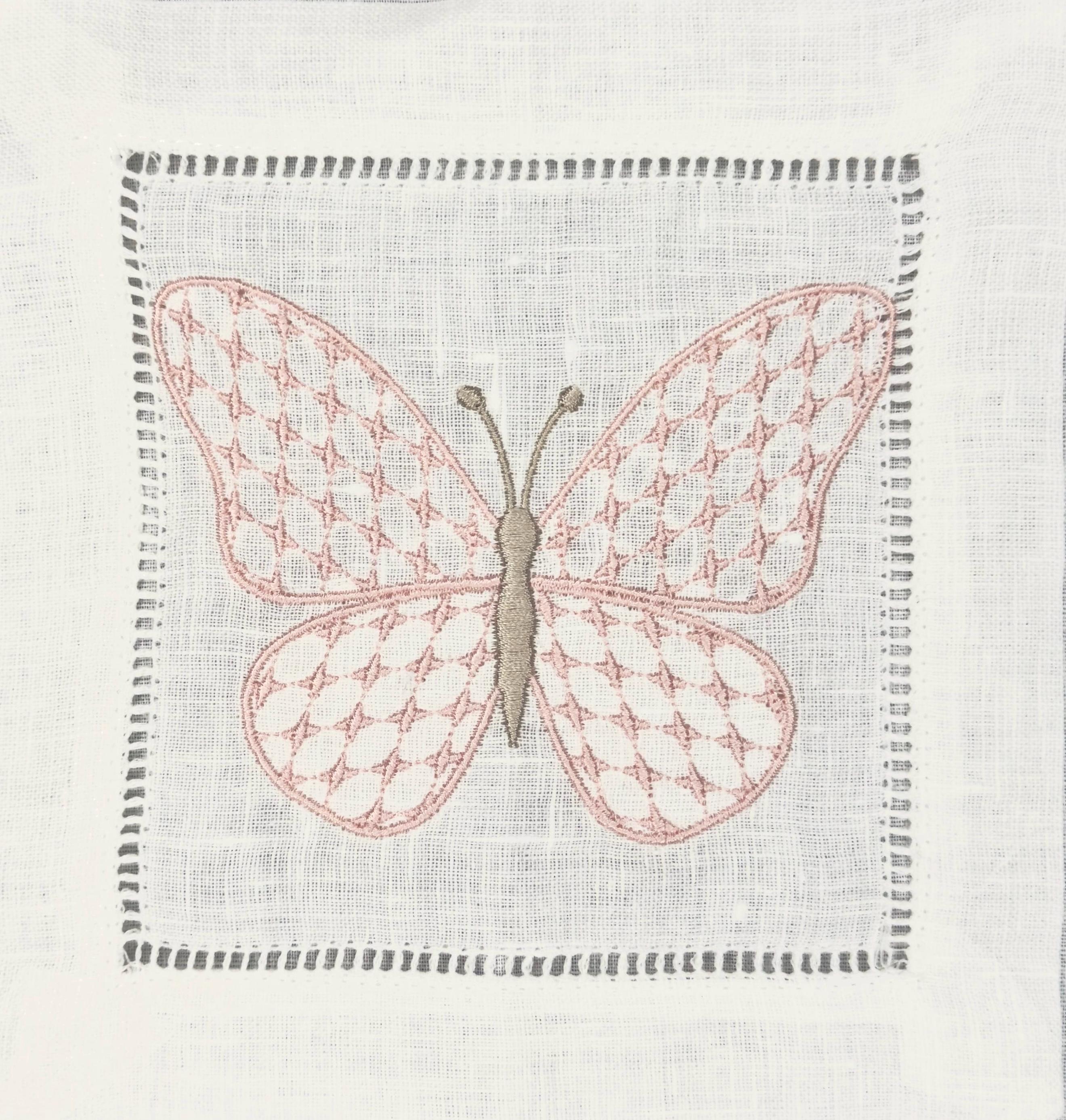 Linen hemstitched butterfly Embroidered Cocktail Napkin Monogram Cocktail Napkin  Napkin Cocktail brodées Serviette en lin Aperitivo coaster