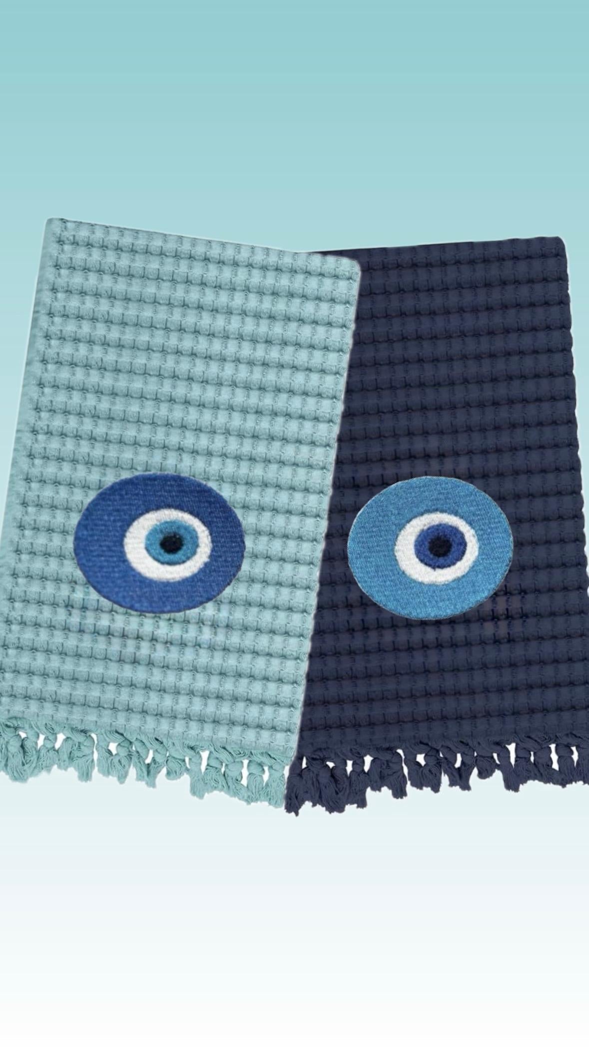Evil Eye Embroidered guest towel Greek evil eye embroidered towel Turkish good luck symbol embroidered Nazar Amulet Talisman