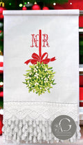 Christmas embroidered linen guest towel Personalized holiday mistletoe bathroom decor festive embroidery designs hand towels guest bathroom