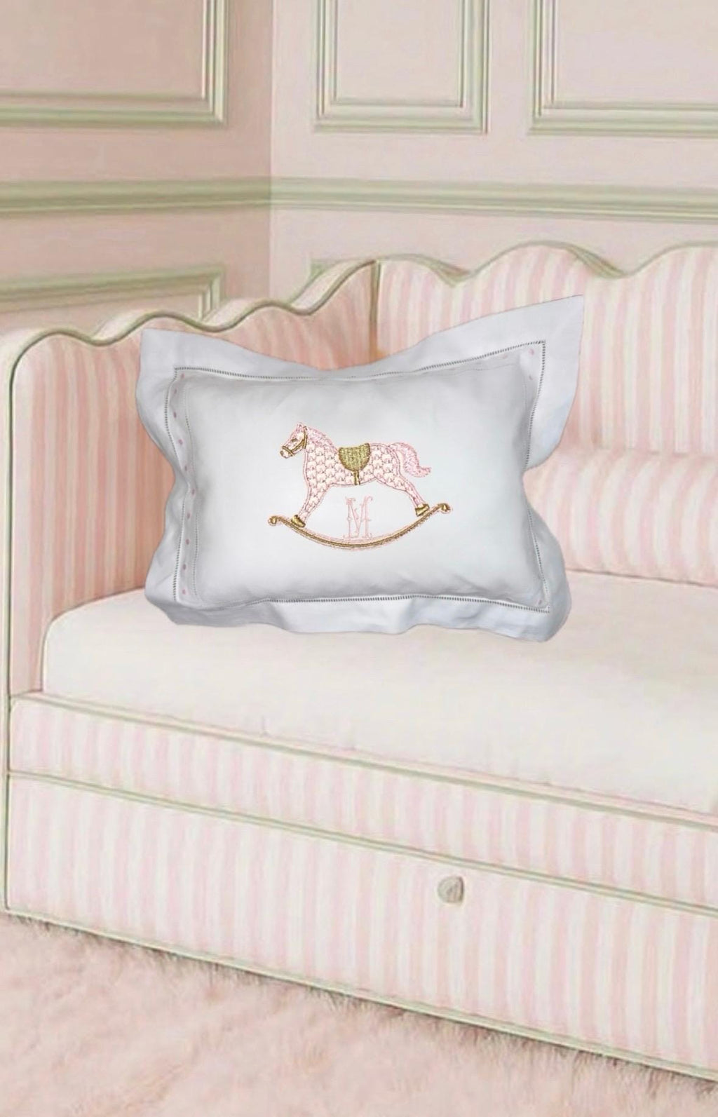 Baby linen hemstitched boudoir pillow for Baby's Nursery announcement pillow Crib Baby Shower Gift newborn babies Heirloom Embroidered Linen