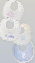 Personalized Baby Bib Double Scalloped Heirloom SwissDot Linen Bib God Child Baby Boy Baby Girl Christening Baptismal first birthday bib