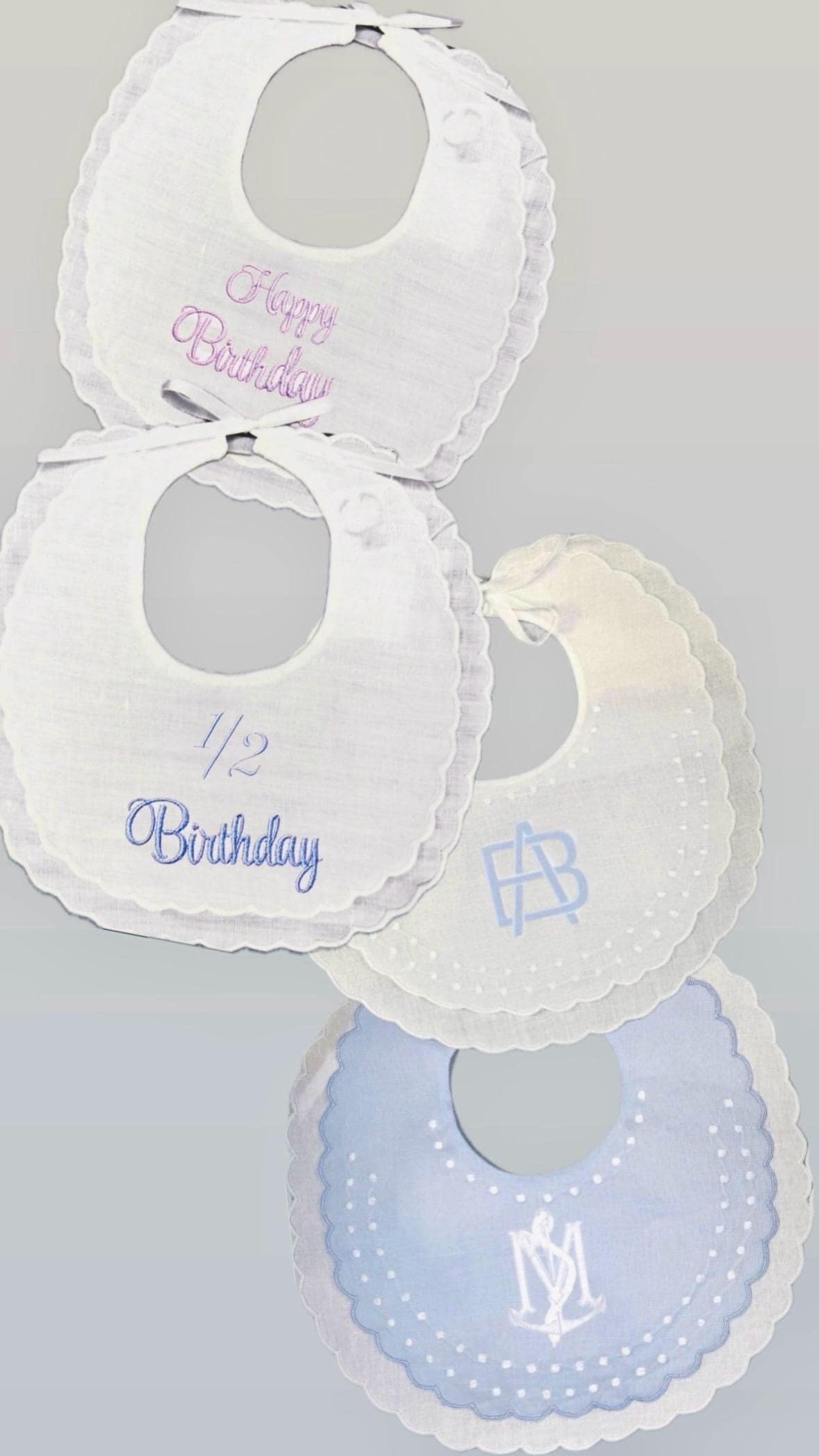 Personalized Baby Bib Double Scalloped Heirloom SwissDot Linen Bib God Child Baby Boy Baby Girl Christening Baptismal first birthday bib