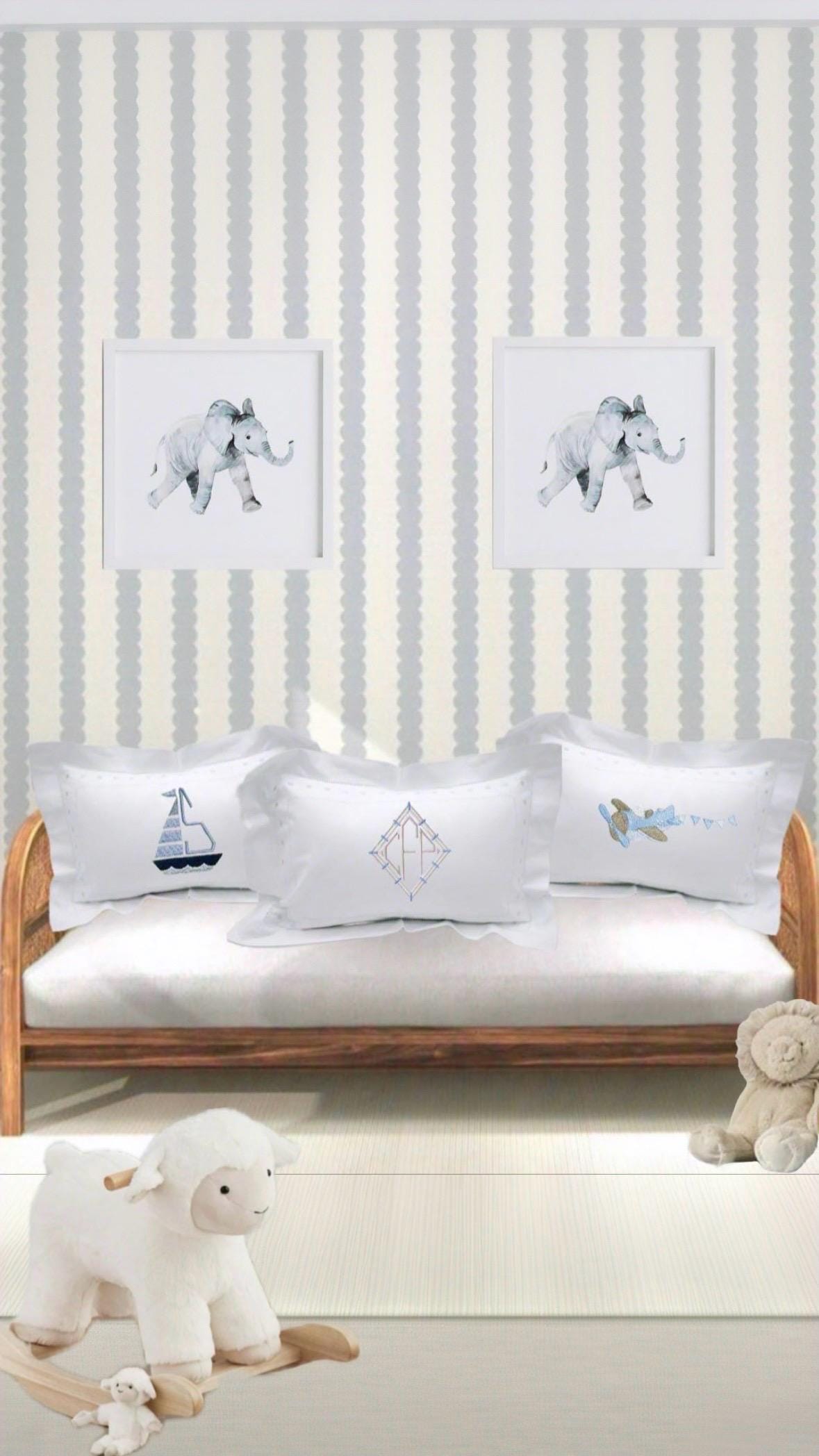 Baby linen hemstitched boudoir pillow for Baby's Nursery announcement pillow Crib Baby Shower Gift newborn babies Heirloom Embroidered Linen