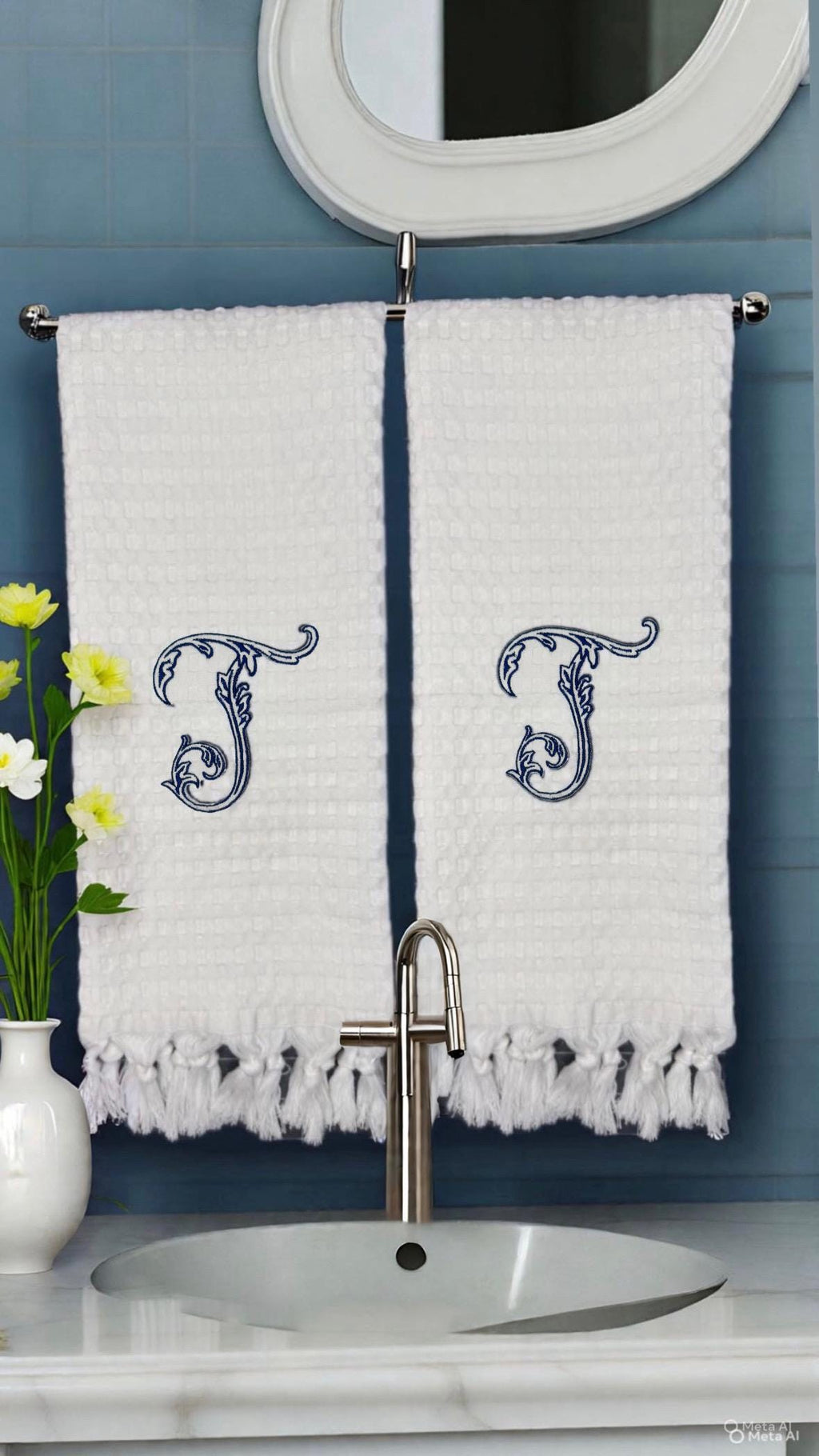 Embroidered Personalized Waffle Weave linen Towel Personalized pique Towel Bathroom Towel Bathroom Decor Servierttes de toilette Brodée Bain