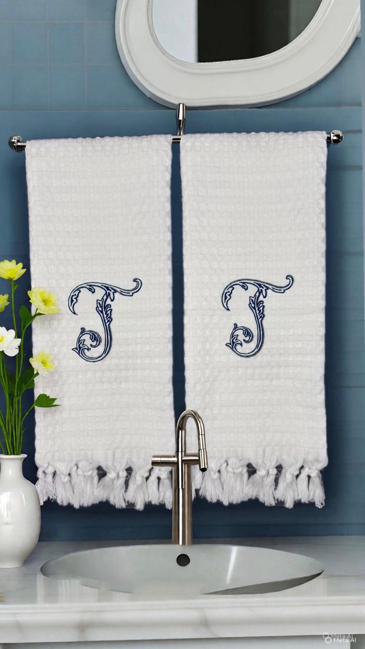 Embroidered Personalized Waffle Weave linen Towel Personalized pique Towel Bathroom Towel Bathroom Decor Servierttes de toilette Brodée Bain