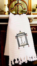 Monogrammed Pagoda Temple Towel Embroidered Chinoiserie Pagoda linen Hand Kitchen towel Personalized decor guest towels Asian embroidery