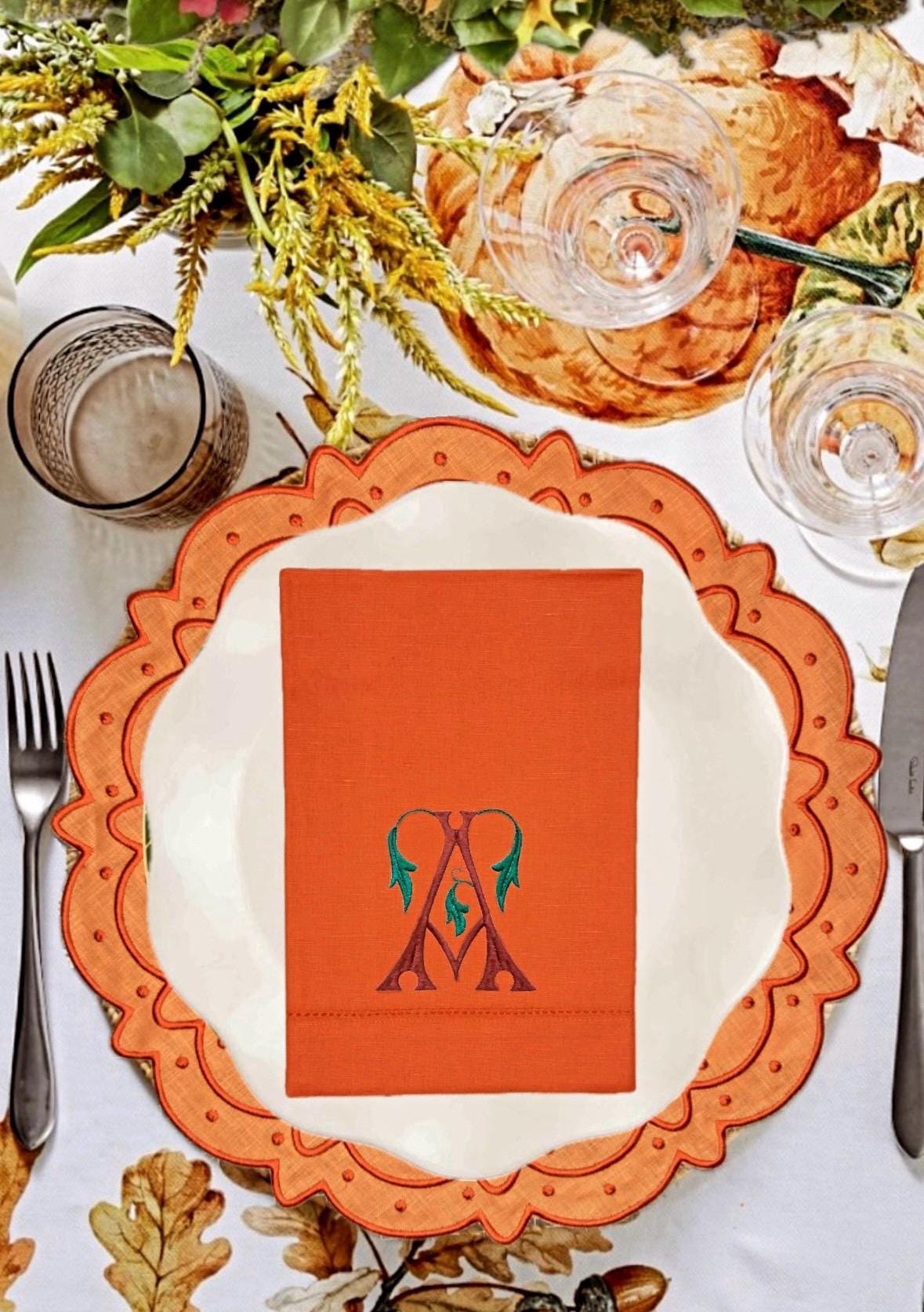 Linen Embroidered Placemats round linen placemat Embroidered Swiss dots linen Placemats