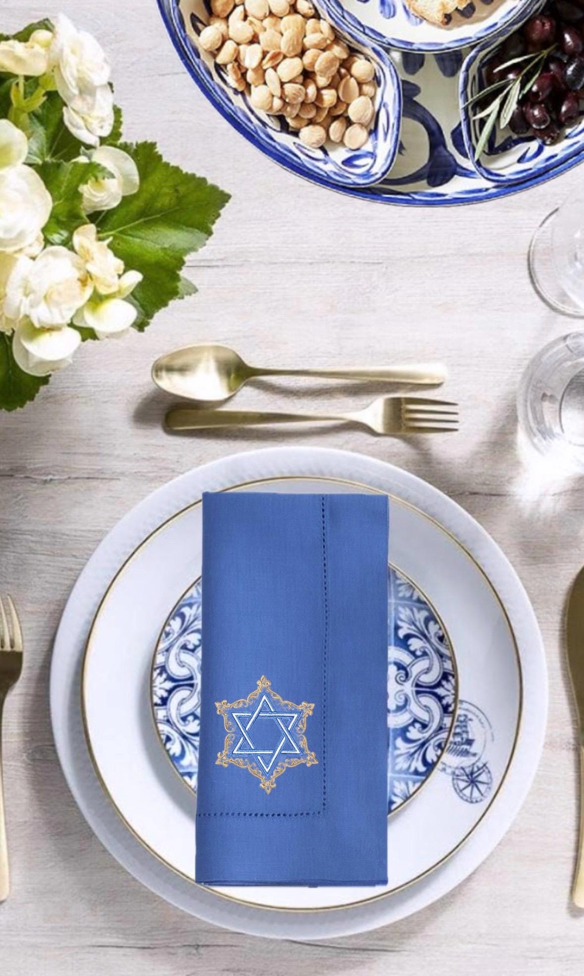Hanukkah Dinner Napkins Seder pesach Shabbat Table Decor Judaica Gift Idea Jewish dreidel menorah decor Star of David Magen David