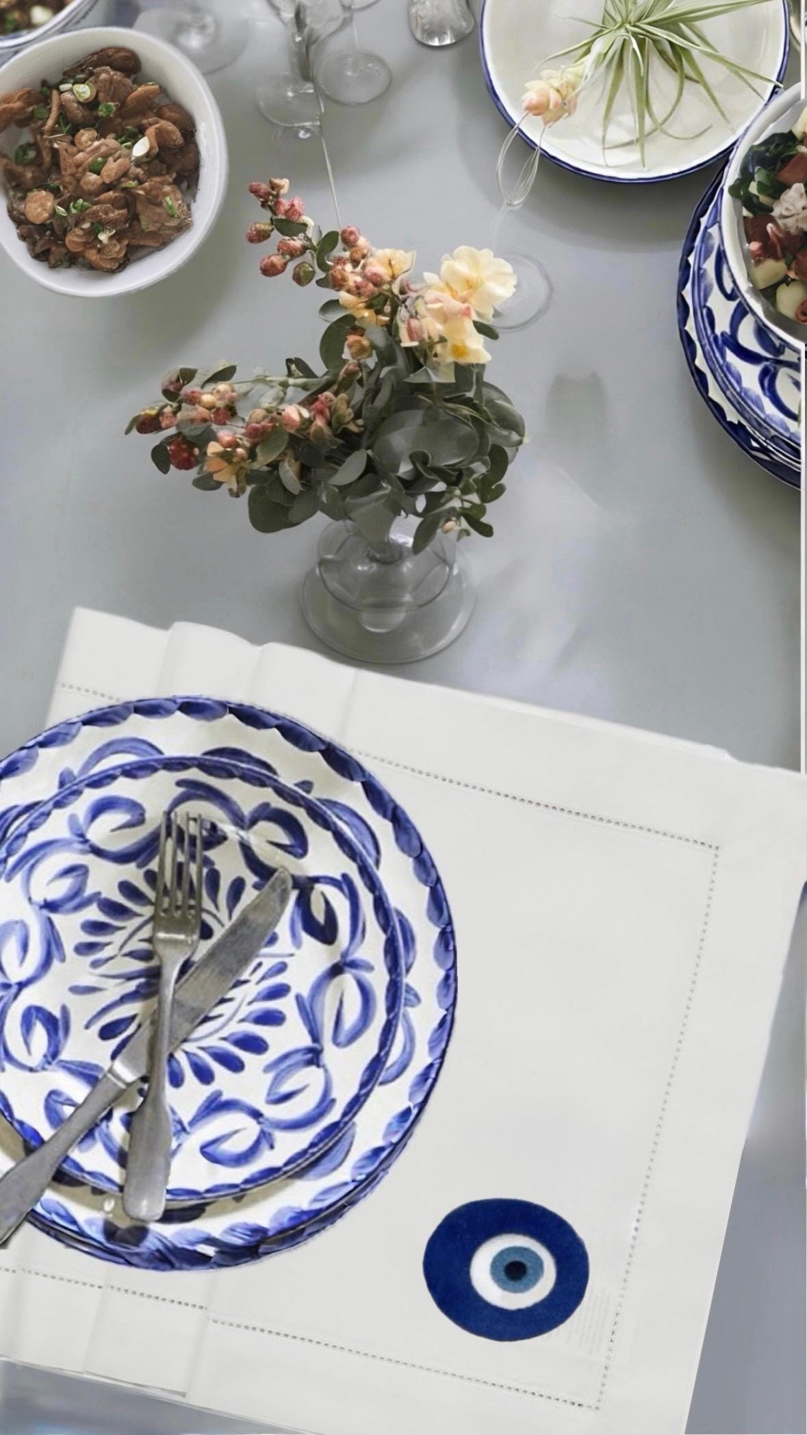 Evil eye Amulet linen napkin Talisman Embroidered Nazar Evil Eye dinner napkins Table setting good luck Napkins brodées Serviette en lin
