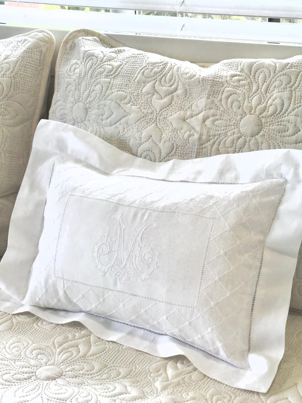 Boudoir pillow Elegant Swiss dots hemstitched Giglucci Personalized Boudoir Pillow
