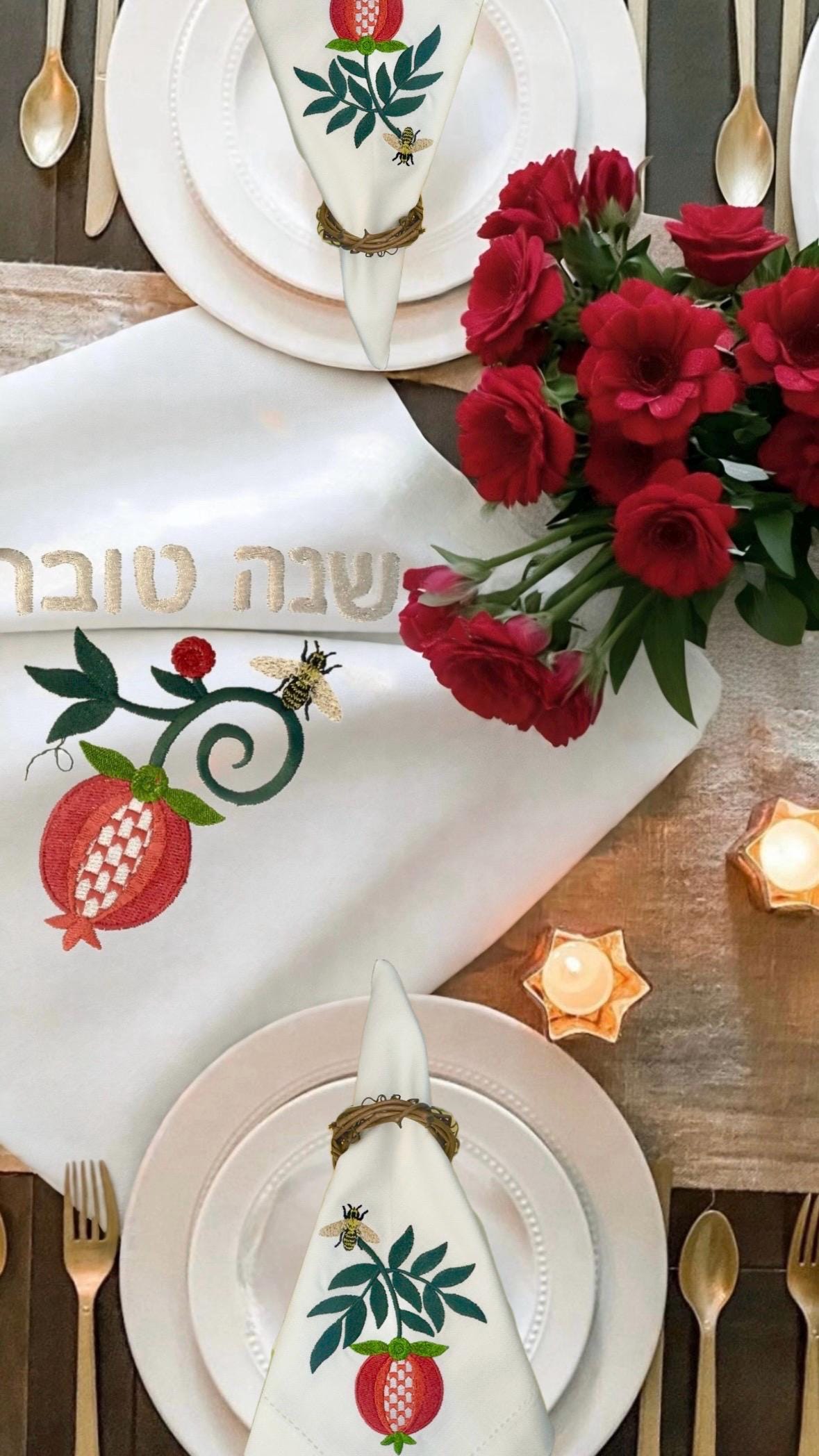 Challah Cover Shabbat Rosh Hashanah Sukkot Shavuot SHANA TOVA Jewish New Year Embroidered Placemats Holidays Jewish SederTable Passover