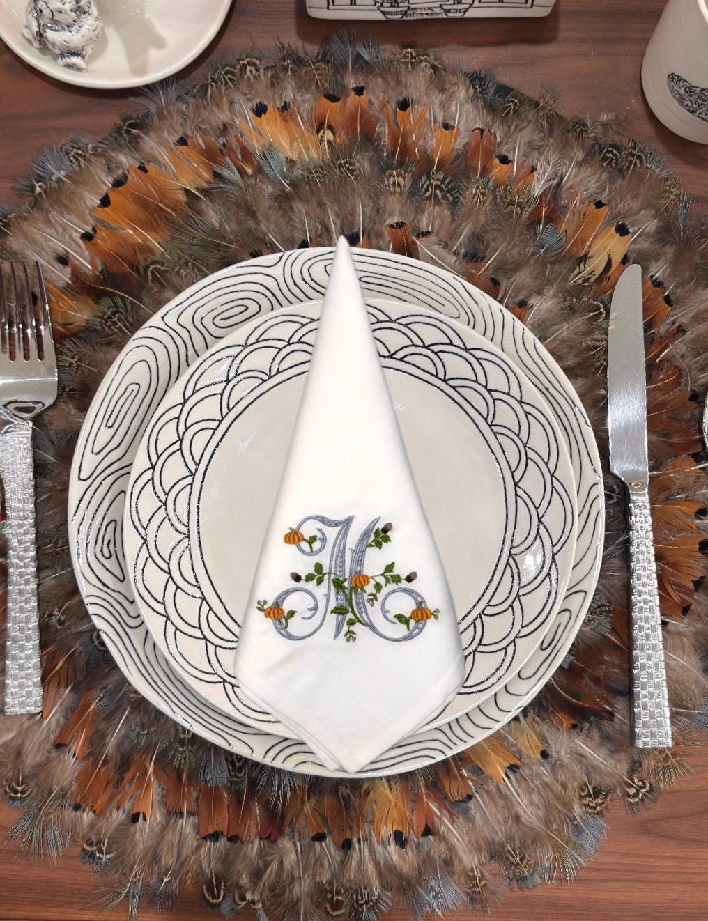 Fall Embroidered Thanksgiving napkins Monogrammed embroidered linen napkin Linen cotton blend Dinner Napkins pumpkin dinner napkins holiday