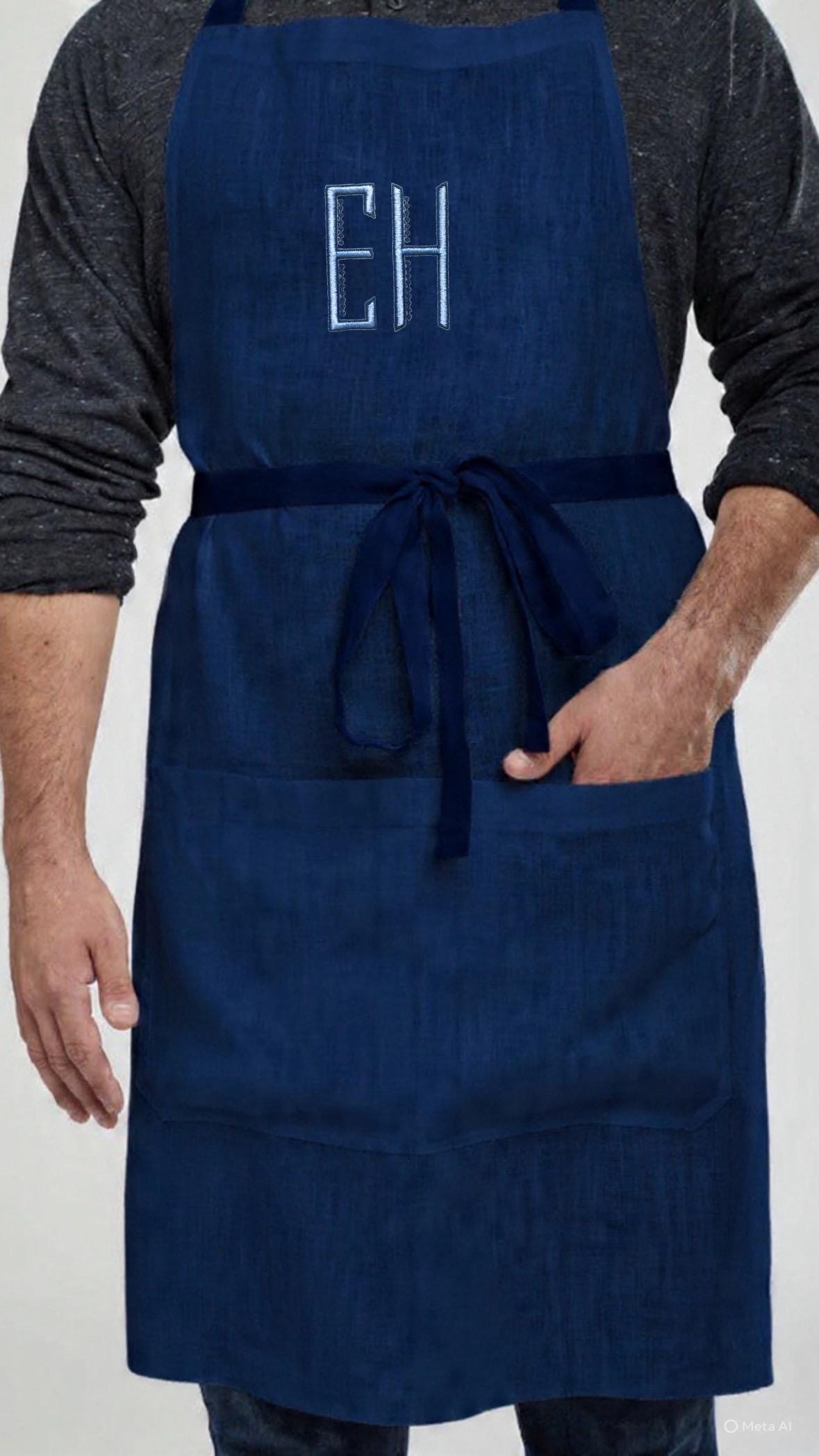 Apron personalized Kitchen linen Bib Teacher Waiter Butler Apron unisex custom embroidered service  bib