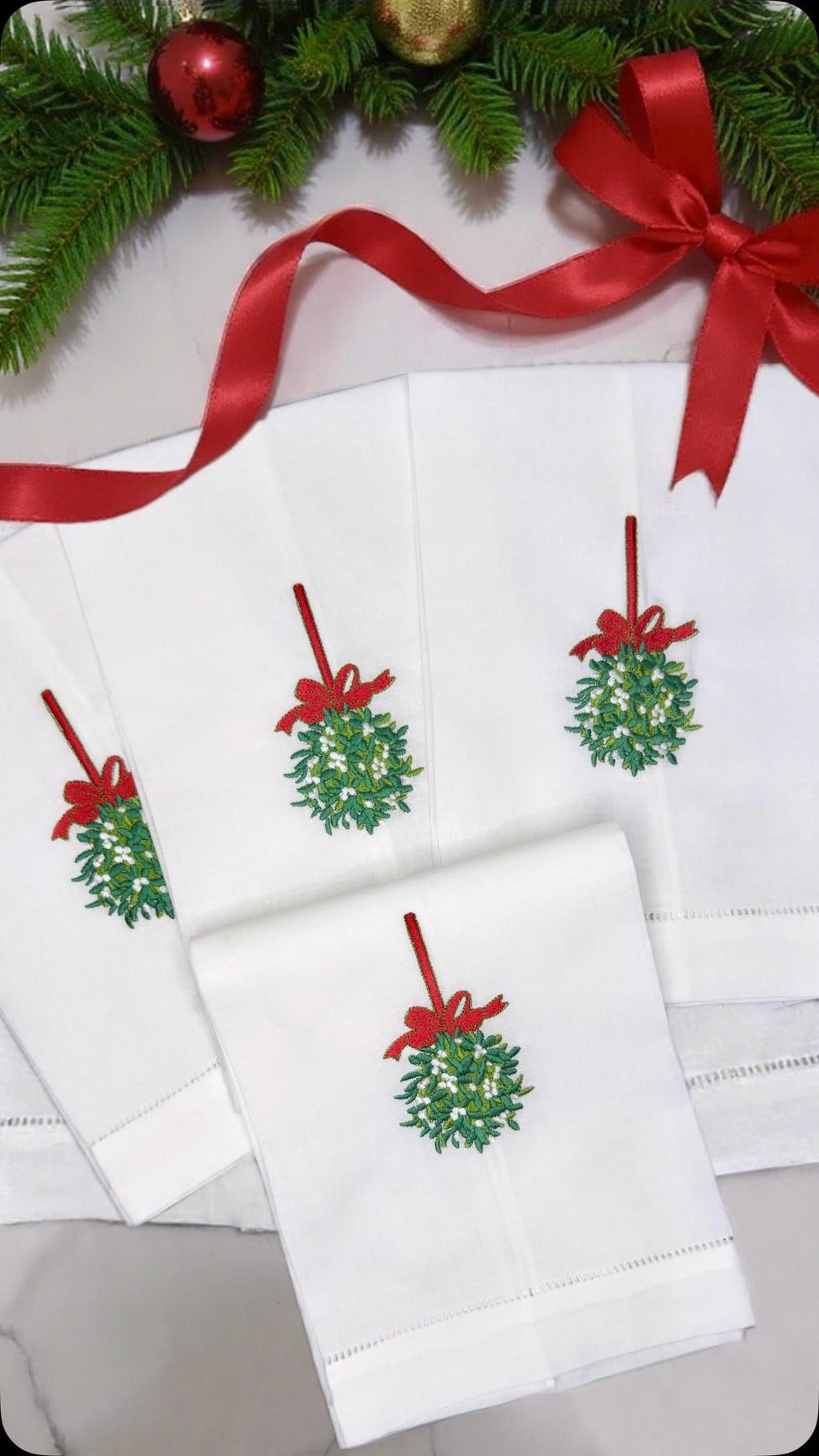 Christmas embroidered linen guest towel Personalized holiday mistletoe bathroom decor festive embroidery designs hand towels guest bathroom