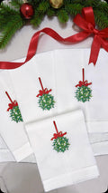 Christmas embroidered linen guest towel Personalized holiday mistletoe bathroom decor festive embroidery designs hand towels guest bathroom
