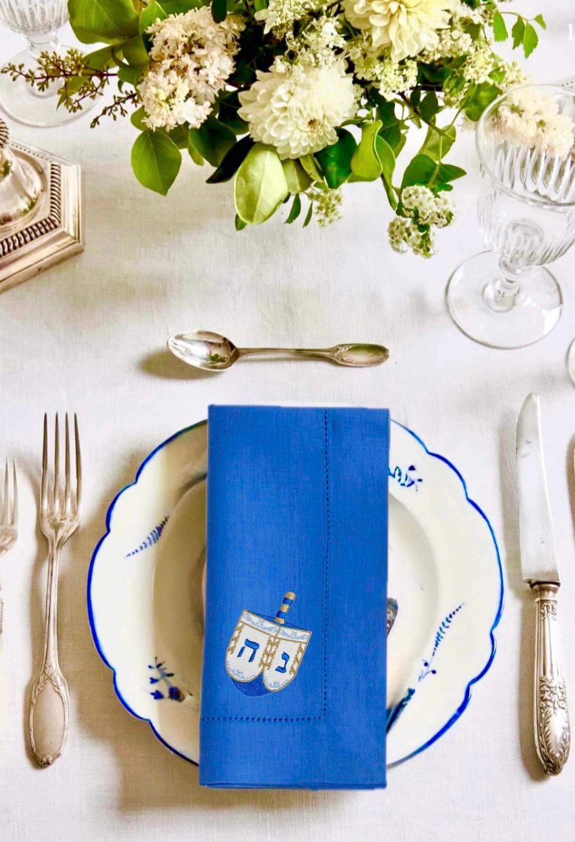 Hanukkah Dinner Napkins Seder pesach Shabbat Table Decor Judaica Gift Idea Jewish dreidel menorah decor Star of David Magen David