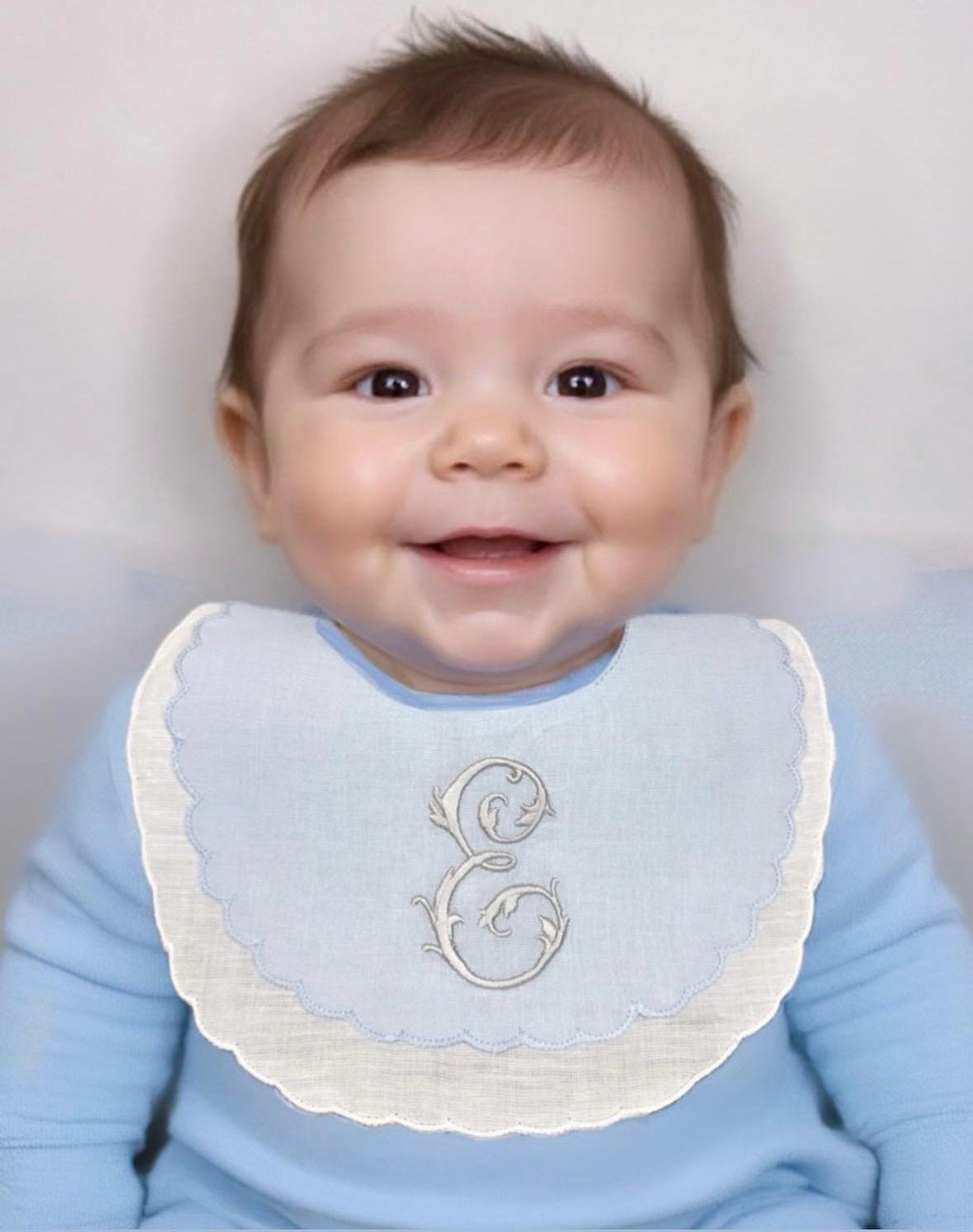 Personalized Baby Bib Double Scalloped Heirloom SwissDot Linen Bib God Child Baby Boy Baby Girl Christening Baptismal first birthday bib