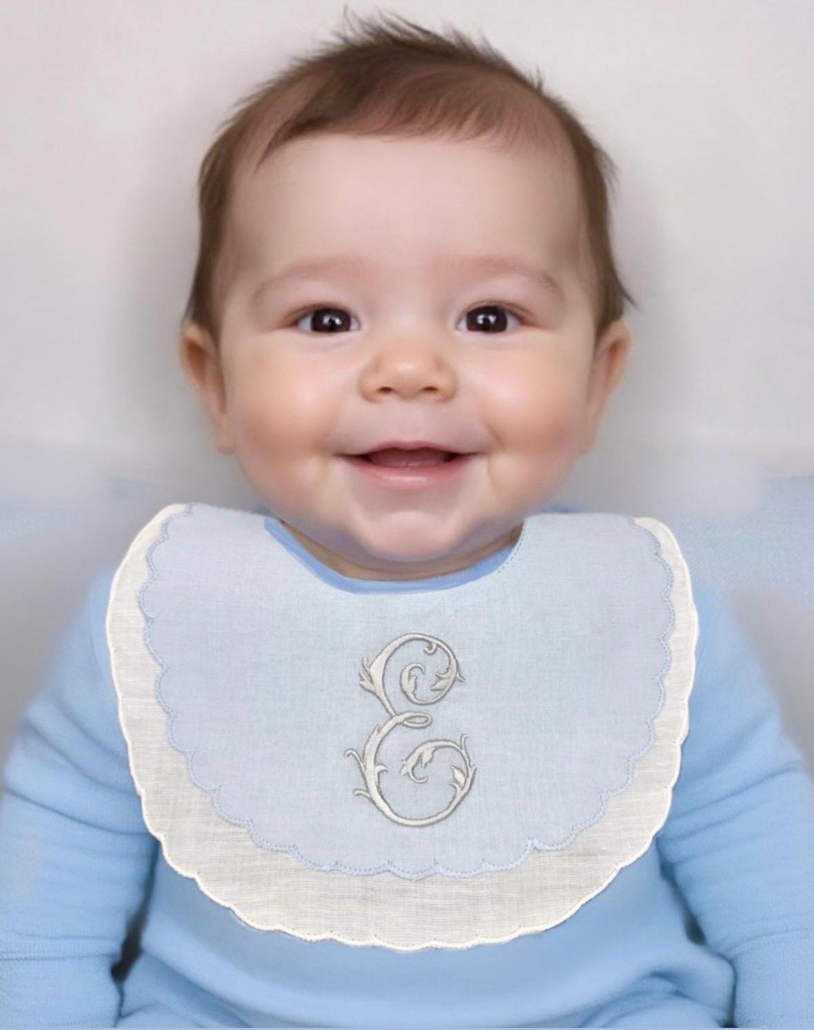 Personalized Baby Bib Double Scalloped Heirloom SwissDot Linen Bib God Child Baby Boy Baby Girl Christening Baptismal first birthday bib