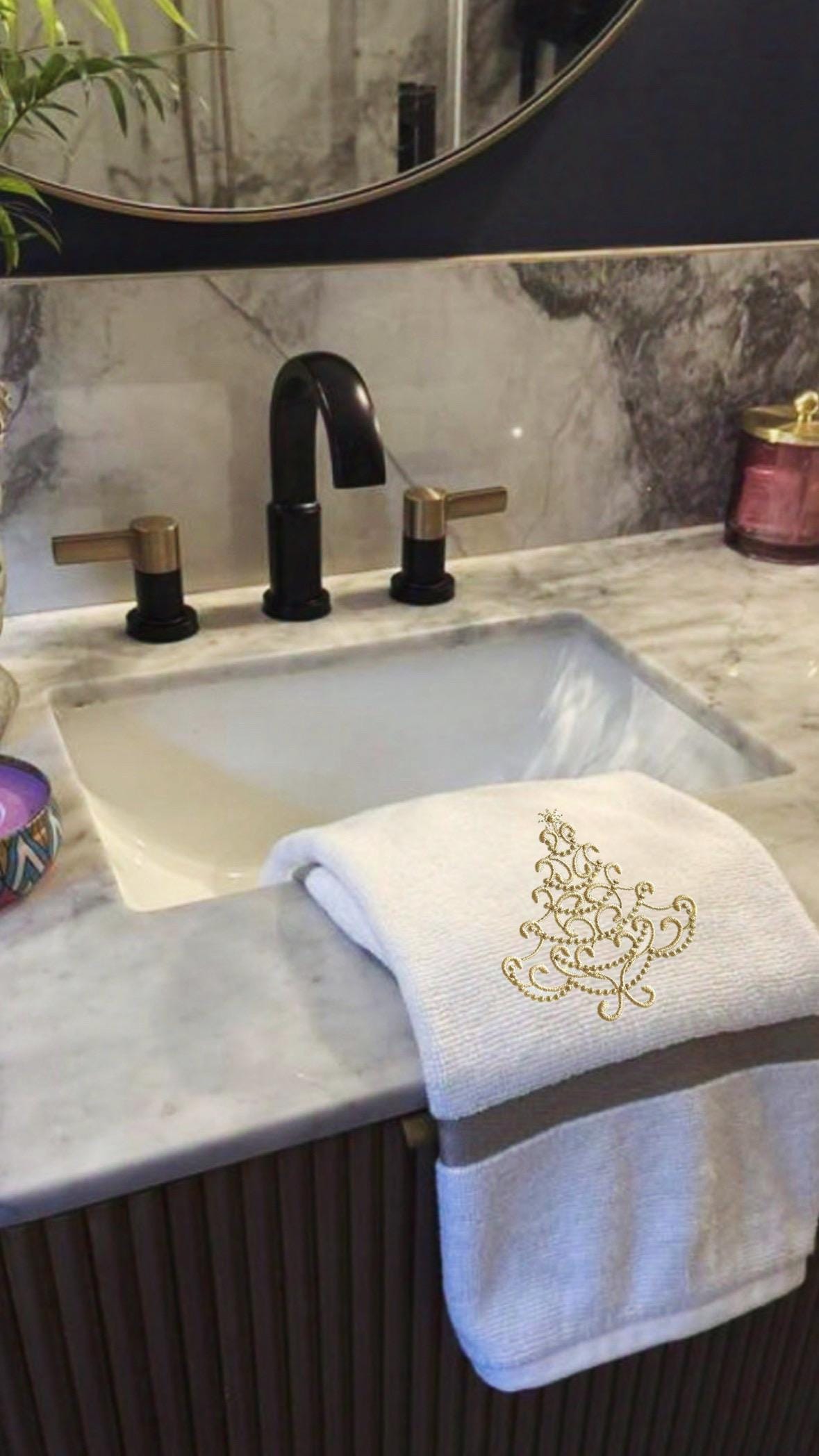 Christmas Personalized linen guest towels embroidered nutcracker monogram bathroom towels festive embroidery designs guest bathroom towels