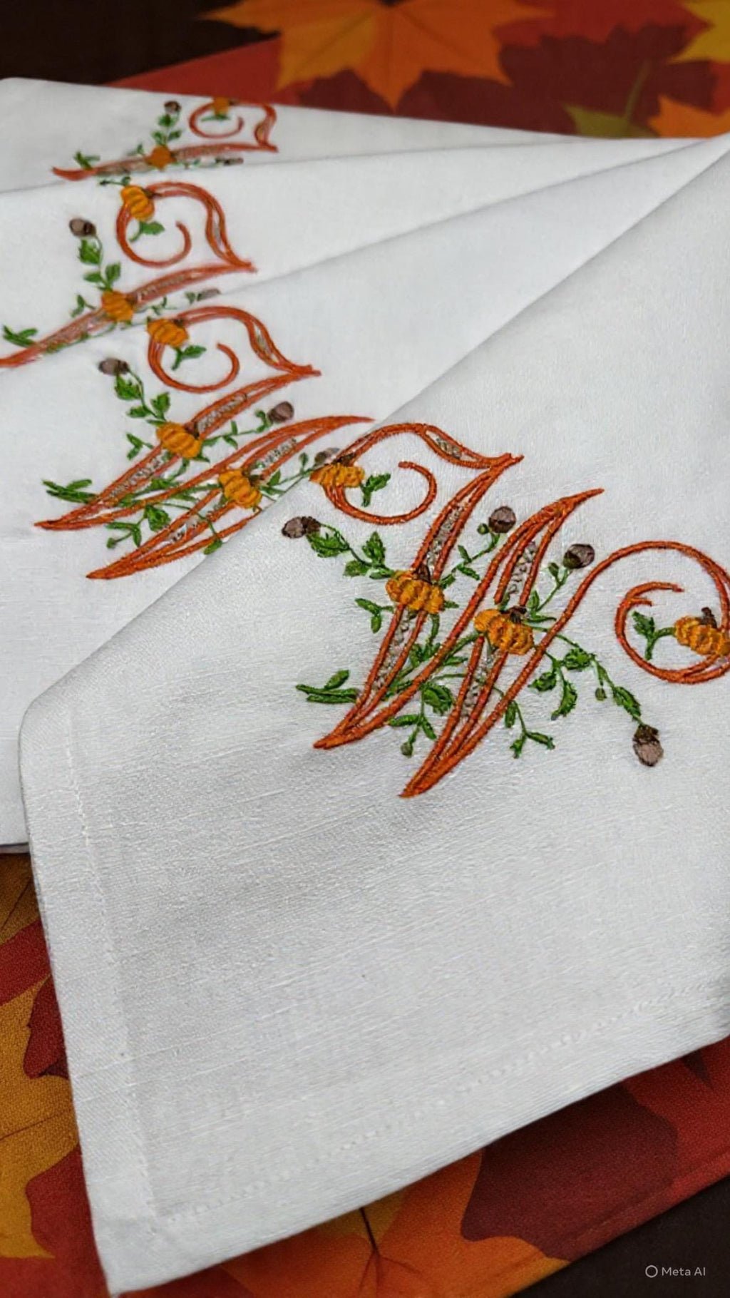 Fall Embroidered Thanksgiving napkins Monogrammed embroidered linen napkin Linen cotton blend Dinner Napkins pumpkin dinner napkins holiday