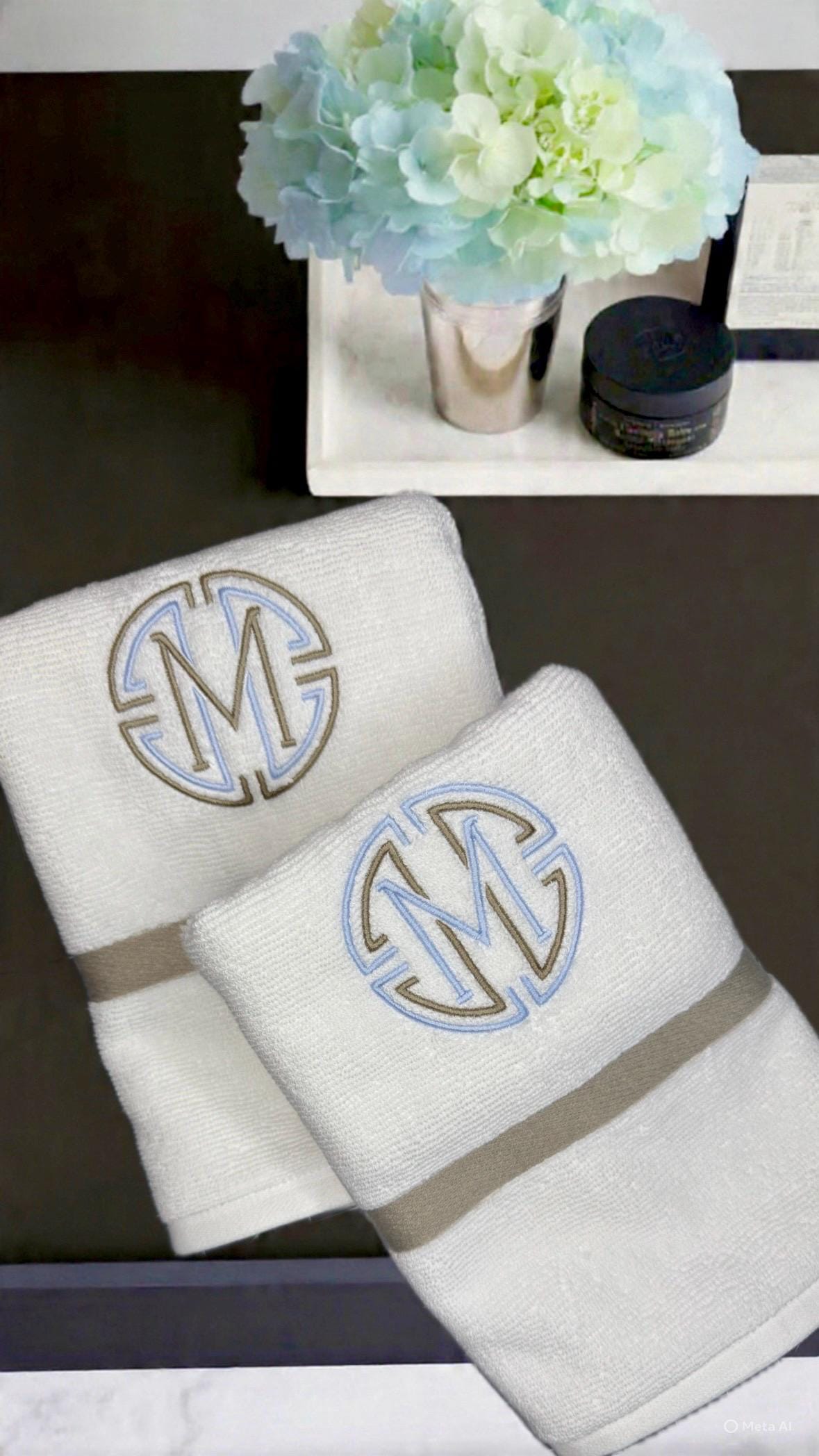 Linen Monogrammed Hand towel Embroidered Personalized towel bathroom decor unique gifts
