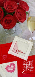 Valentine's Cocktail Napkins, Heart embroidered Cocktail Napkins, love coasters dinner napkins Valentine's Day Heart Napkins