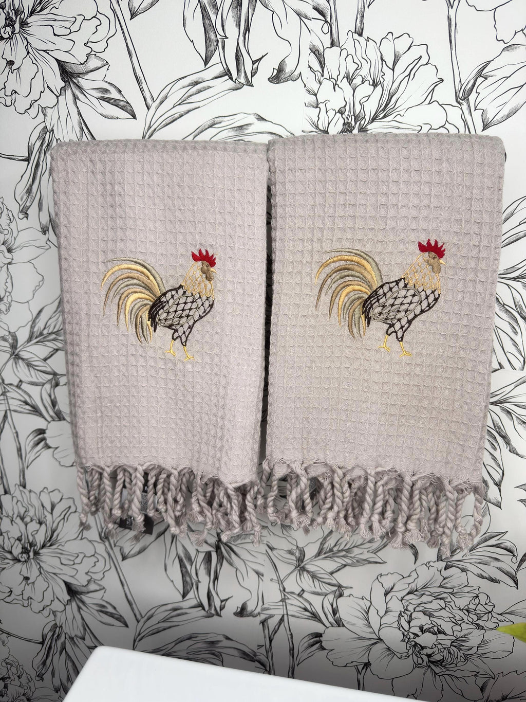 Embroidered Rooster Kitchen dish Towel farmhouse chicken Bar cart towel Serviettes de vaisselle Gallo embroidered Cock towel Gallus cockerel